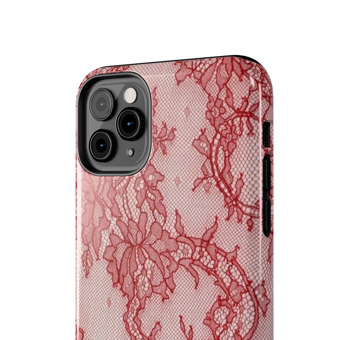 Red Lace Print Phone Case, Cool Girl Aesthetic, Glossy Phone Case, Faux Lace, Red Lace