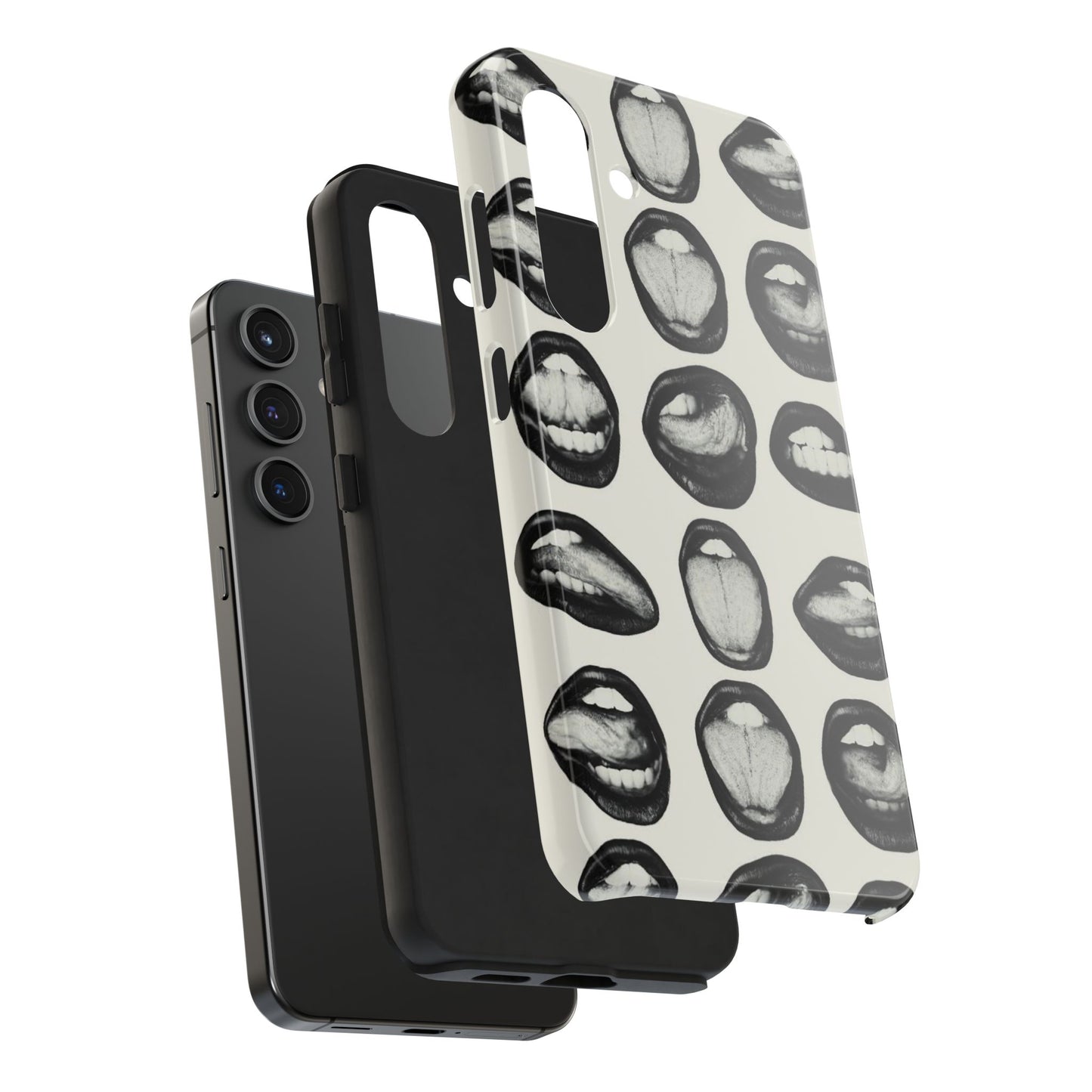 Grunge Phone Case, Black and White Abstract Mouth Trendy Cool Girl Aesthetic Glossy Phone Case