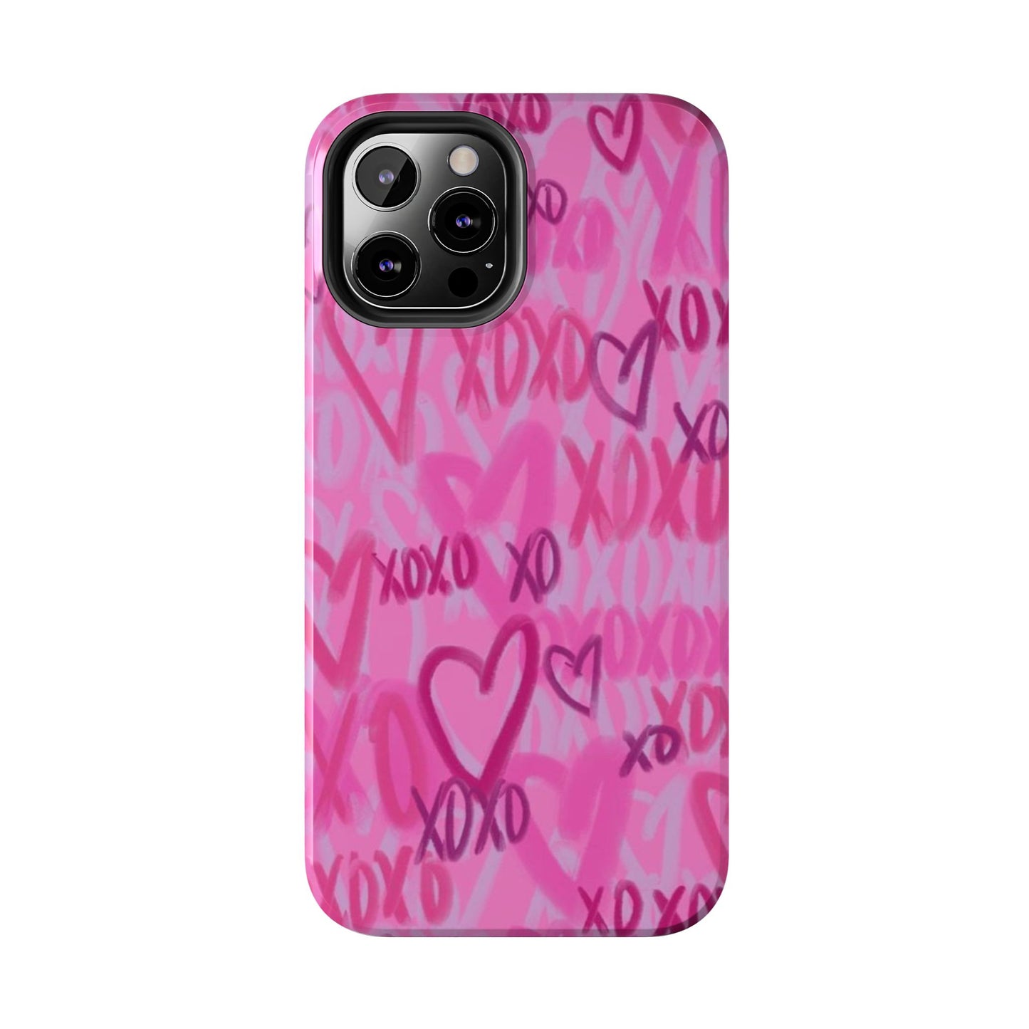 Glossy Phone Case, Graffiti, Spray Paint Hearts, Pink, Cute, Protective