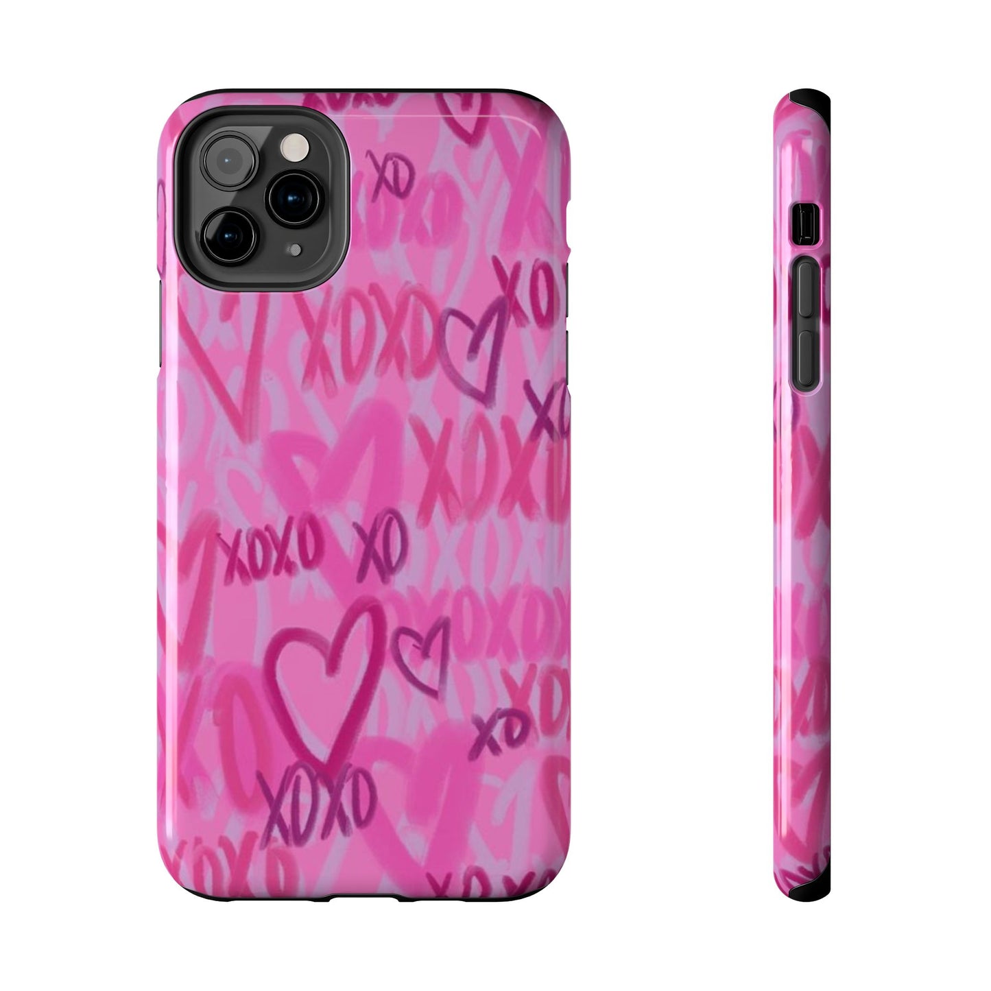 Glossy Phone Case, Graffiti, Spray Paint Hearts, Pink, Cute, Protective