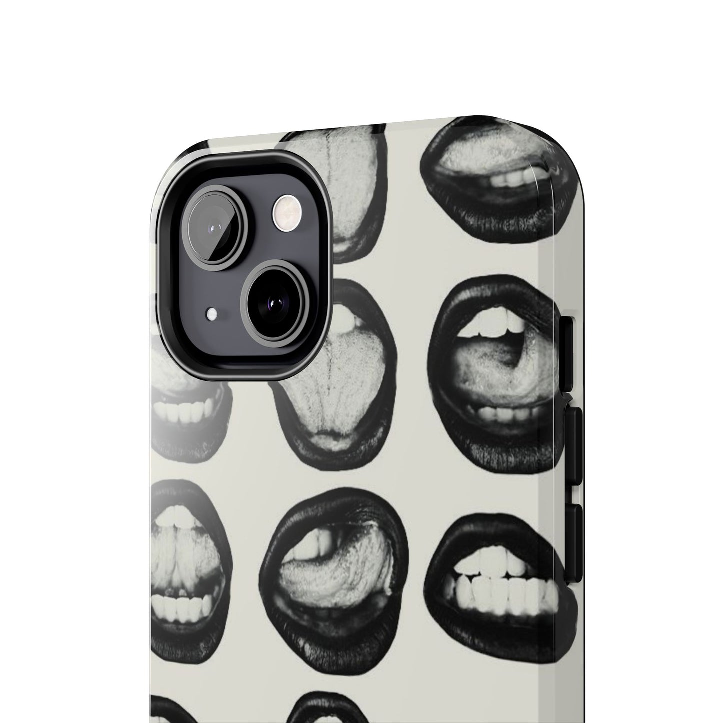 Grunge Phone Case, Black and White Abstract Mouth Trendy Cool Girl Aesthetic Glossy Phone Case