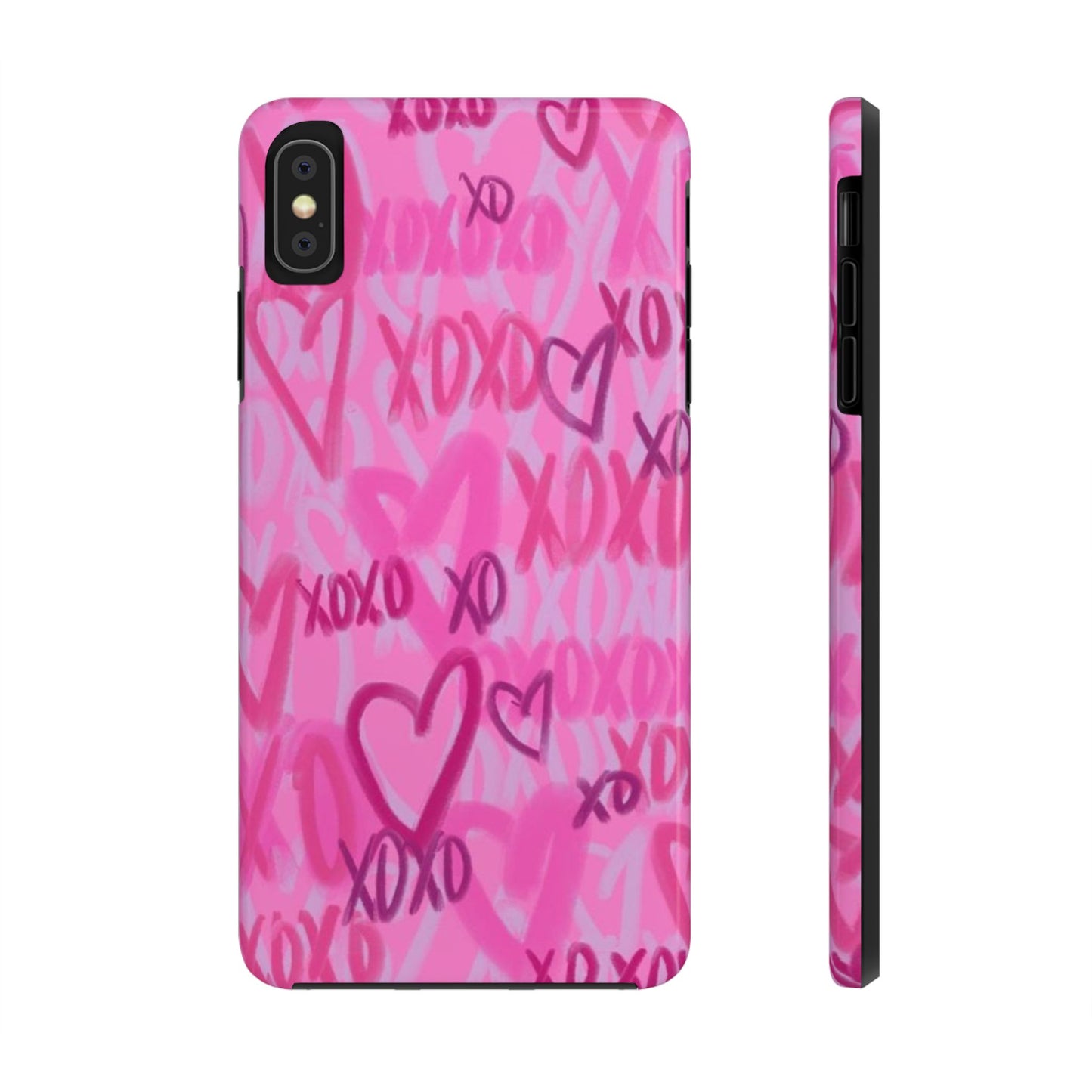 Glossy Phone Case, Graffiti, Spray Paint Hearts, Pink, Cute, Protective