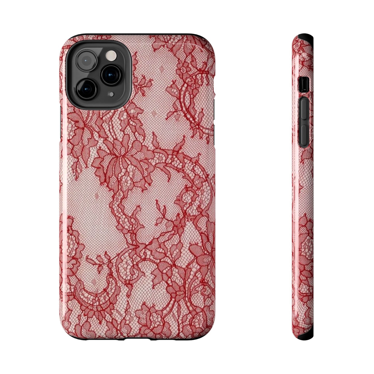 Red Lace Print Phone Case, Cool Girl Aesthetic, Glossy Phone Case, Faux Lace, Red Lace