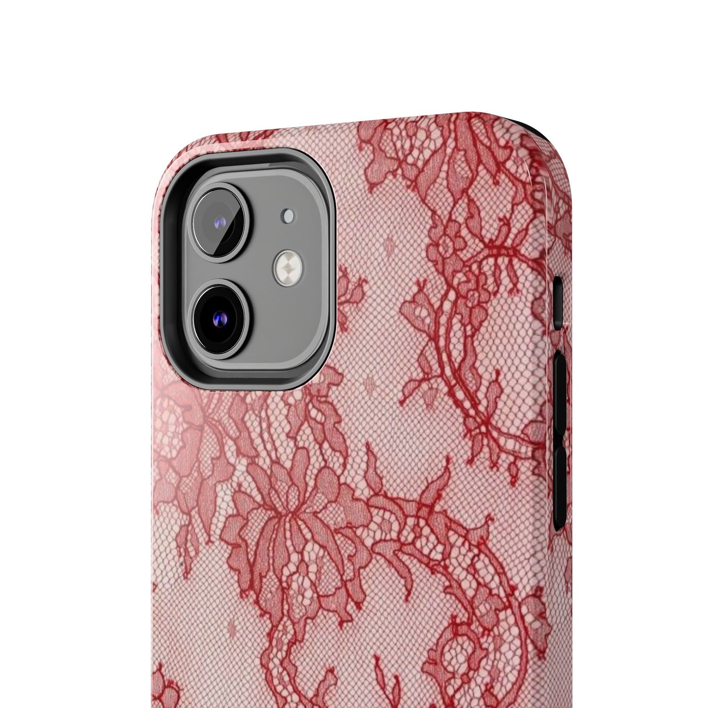 Red Lace Print Phone Case, Cool Girl Aesthetic, Glossy Phone Case, Faux Lace, Red Lace