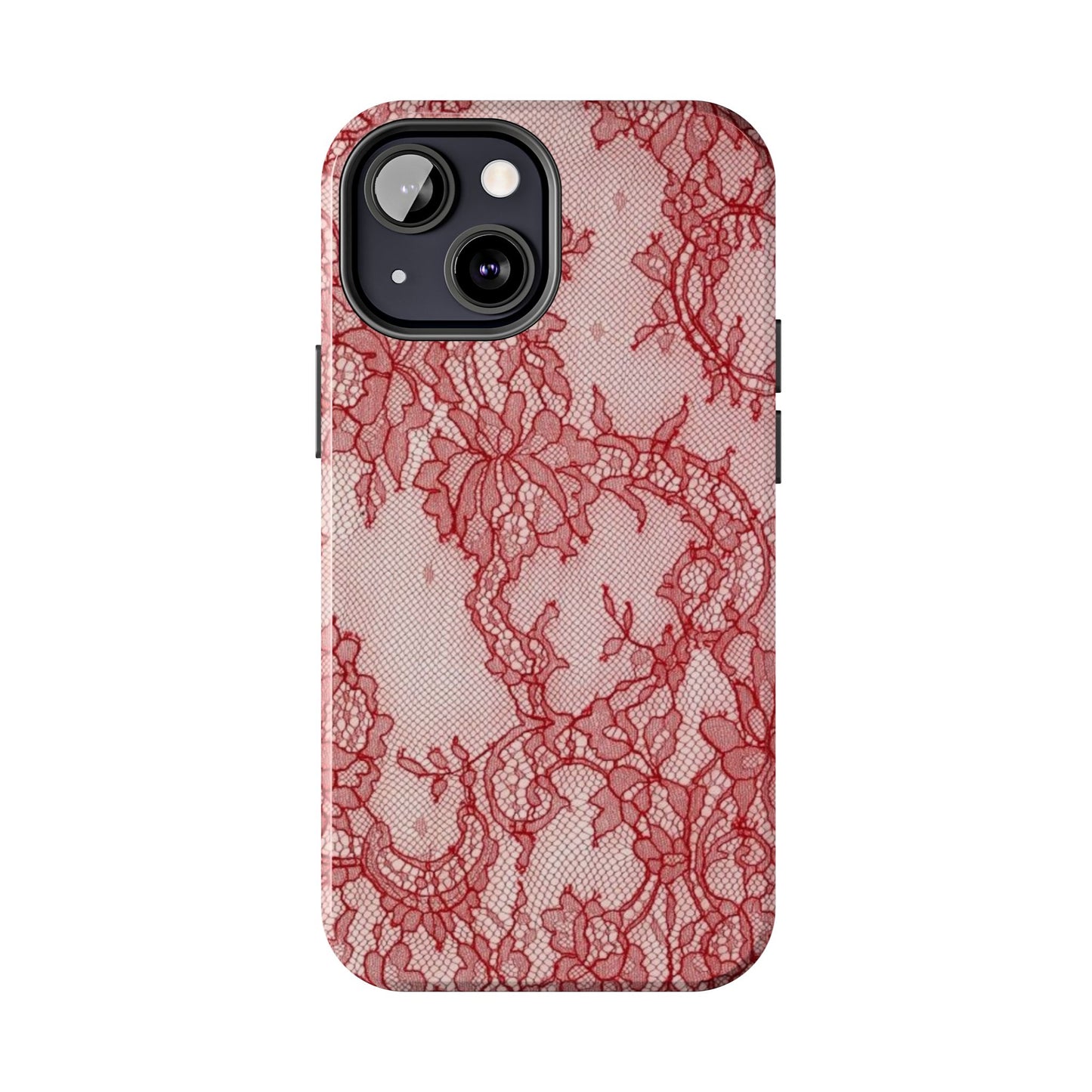 Red Lace Print Phone Case, Cool Girl Aesthetic, Glossy Phone Case, Faux Lace, Red Lace