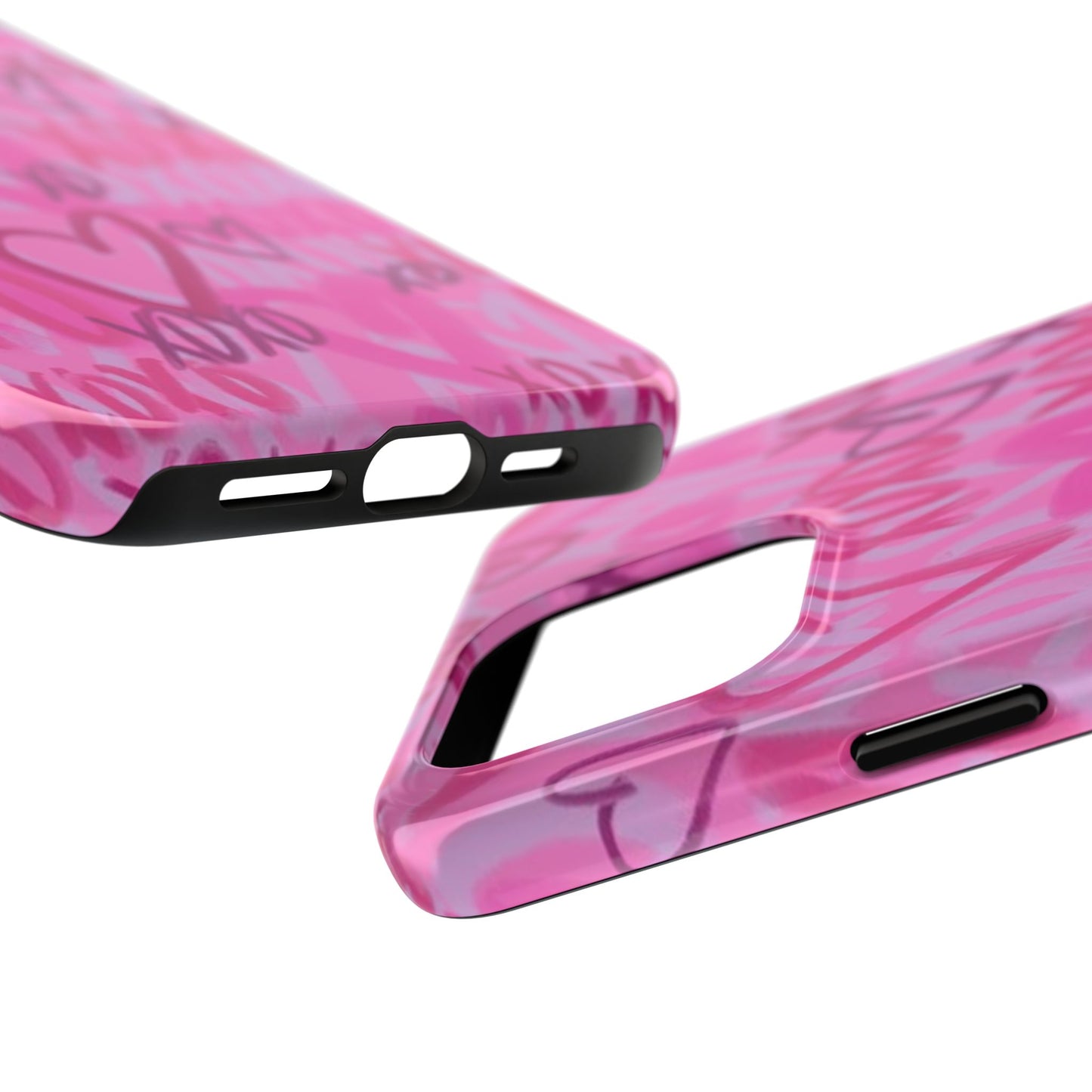 Glossy Phone Case, Graffiti, Spray Paint Hearts, Pink, Cute, Protective