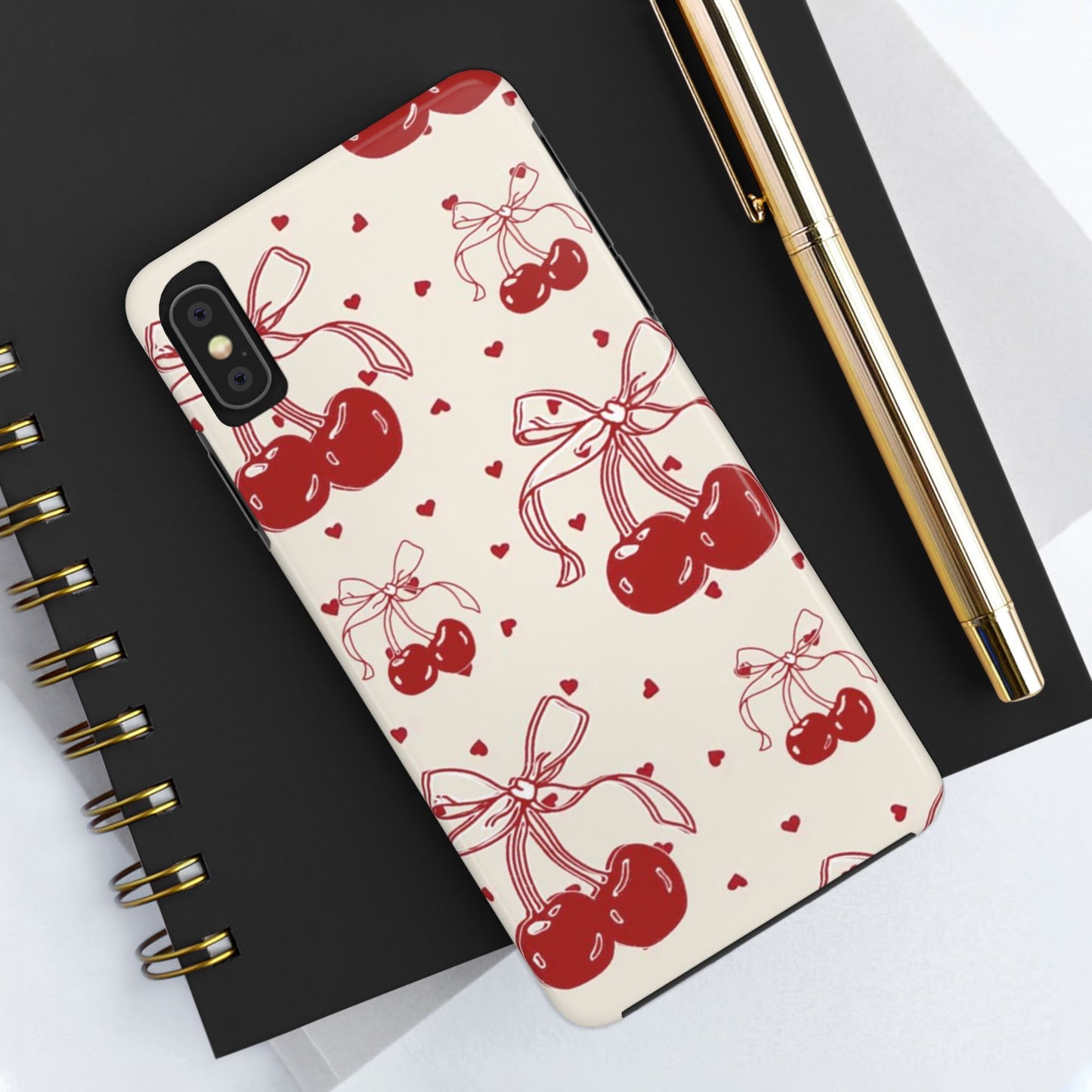 Red Cherry Pattern Fashion Aesthetic Glossy Phone Case