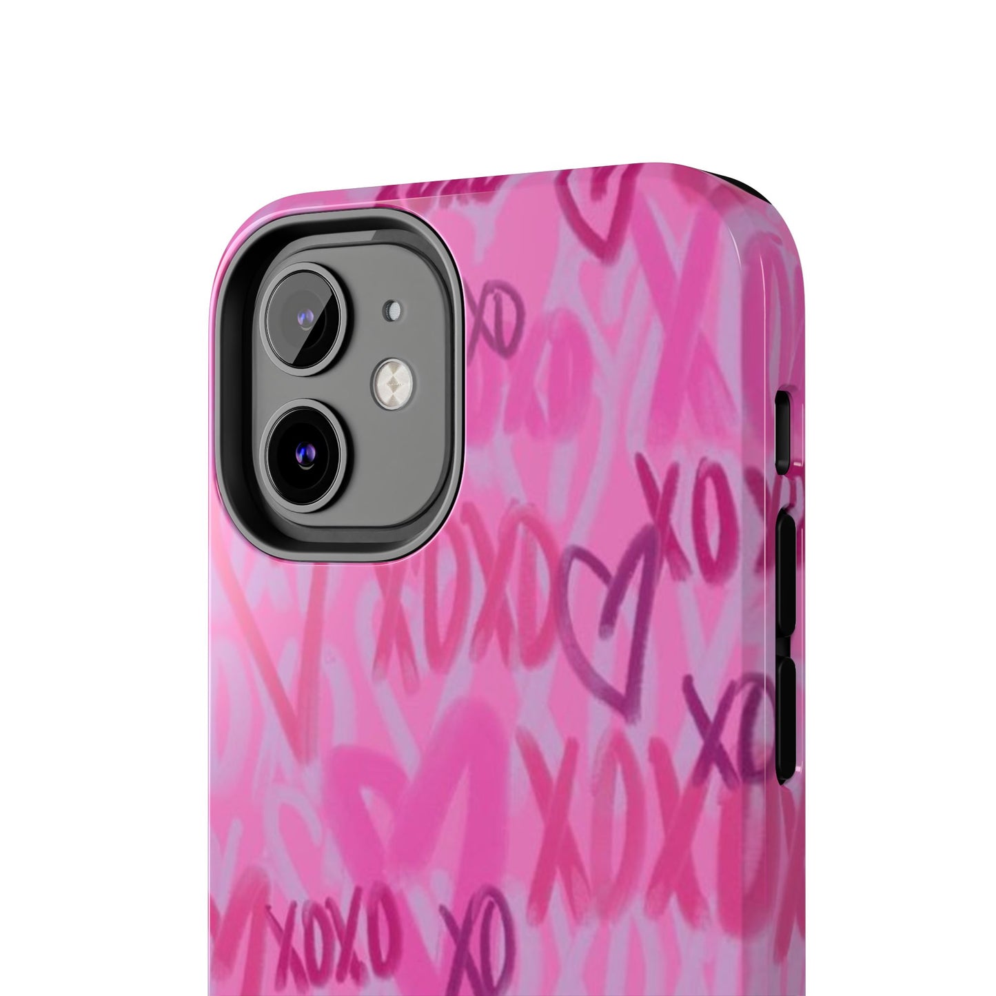 Glossy Phone Case, Graffiti, Spray Paint Hearts, Pink, Cute, Protective