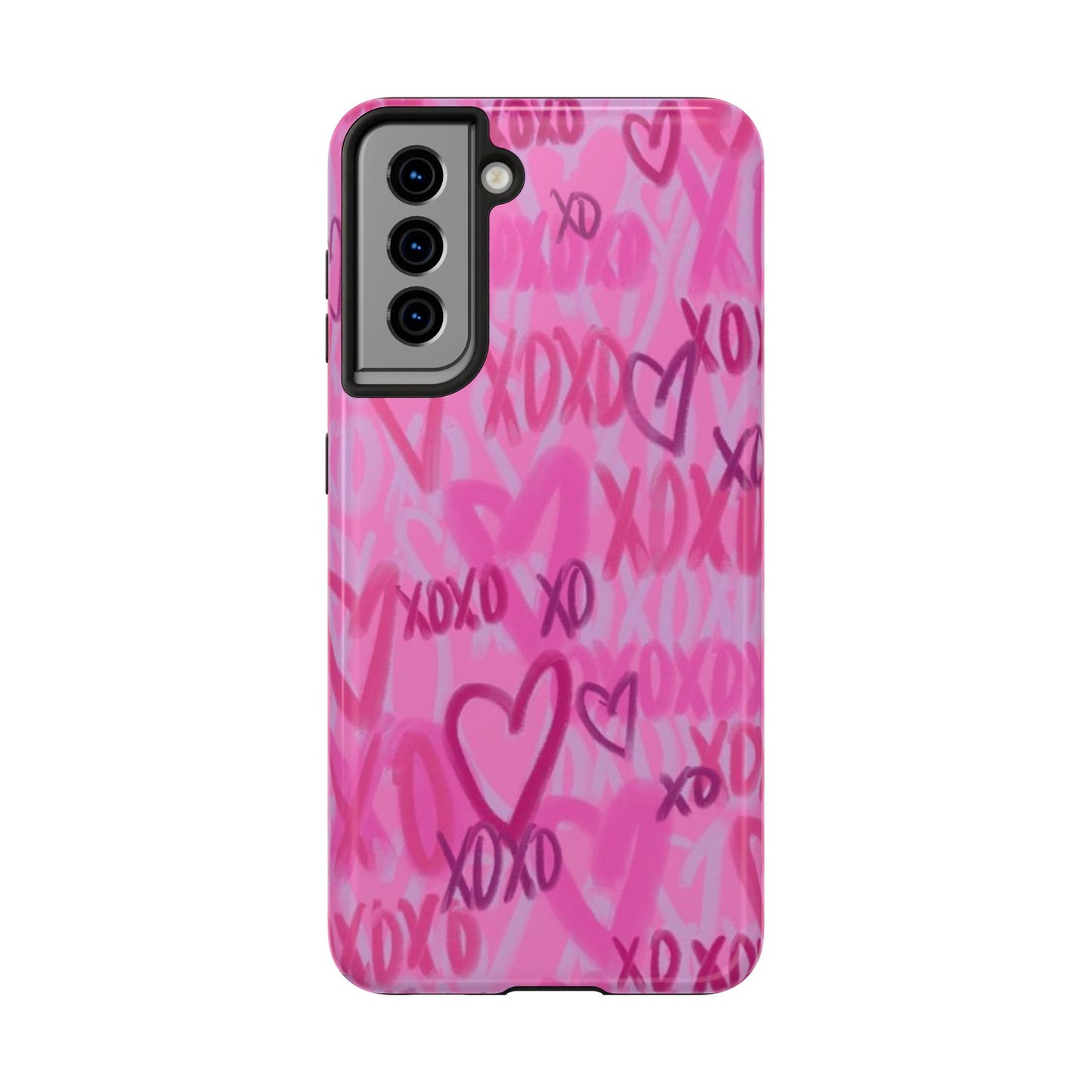 Glossy Phone Case, Graffiti, Spray Paint Hearts, Pink, Cute, Protective