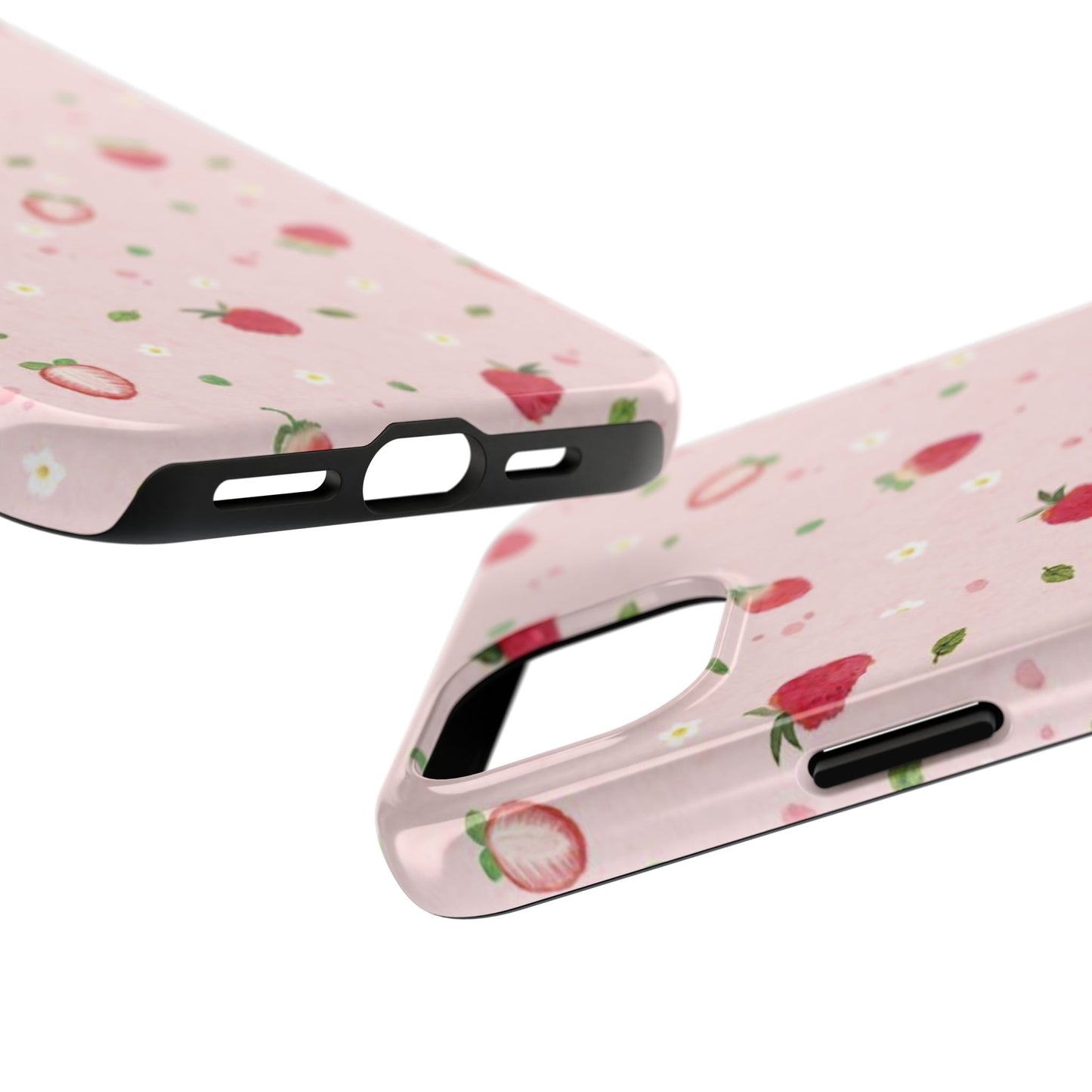 Strawberry Coquette Phone Case, Pink, Farmcore, Garden, Fairy, Spring Vibes, Fruit, Cute, Clean Girl, Glossy Phone Case