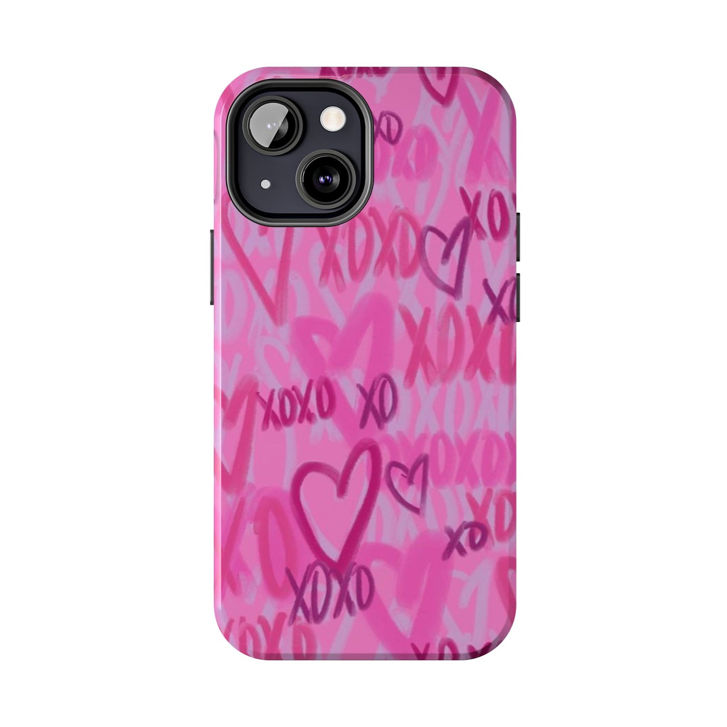 Glossy Phone Case, Graffiti, Spray Paint Hearts, Pink, Cute, Protective