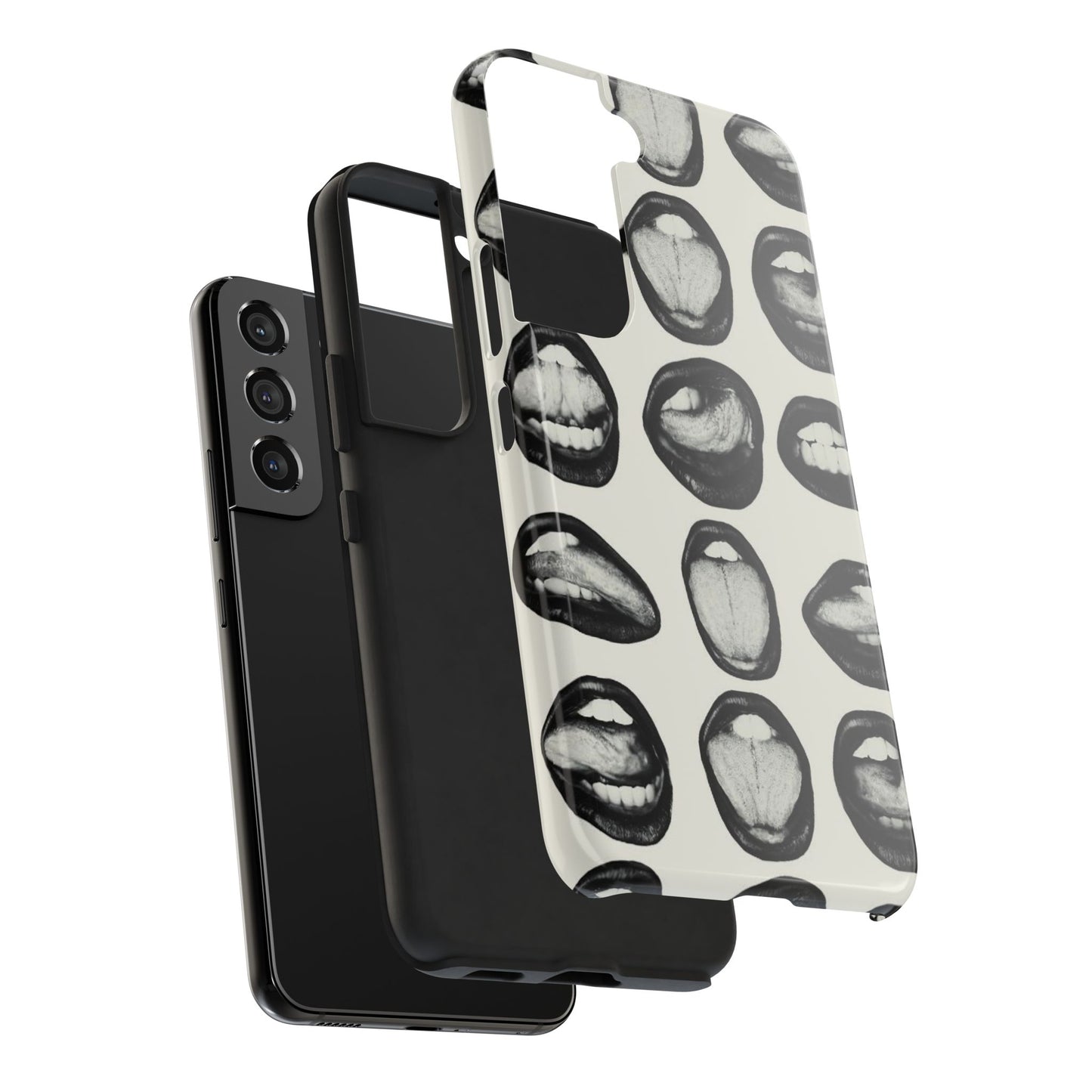 Grunge Phone Case, Black and White Abstract Mouth Trendy Cool Girl Aesthetic Glossy Phone Case
