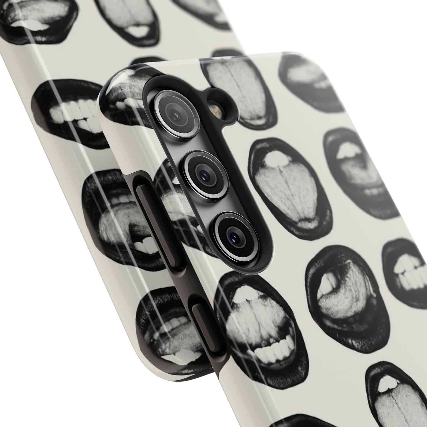 Grunge Phone Case, Black and White Abstract Mouth Trendy Cool Girl Aesthetic Glossy Phone Case