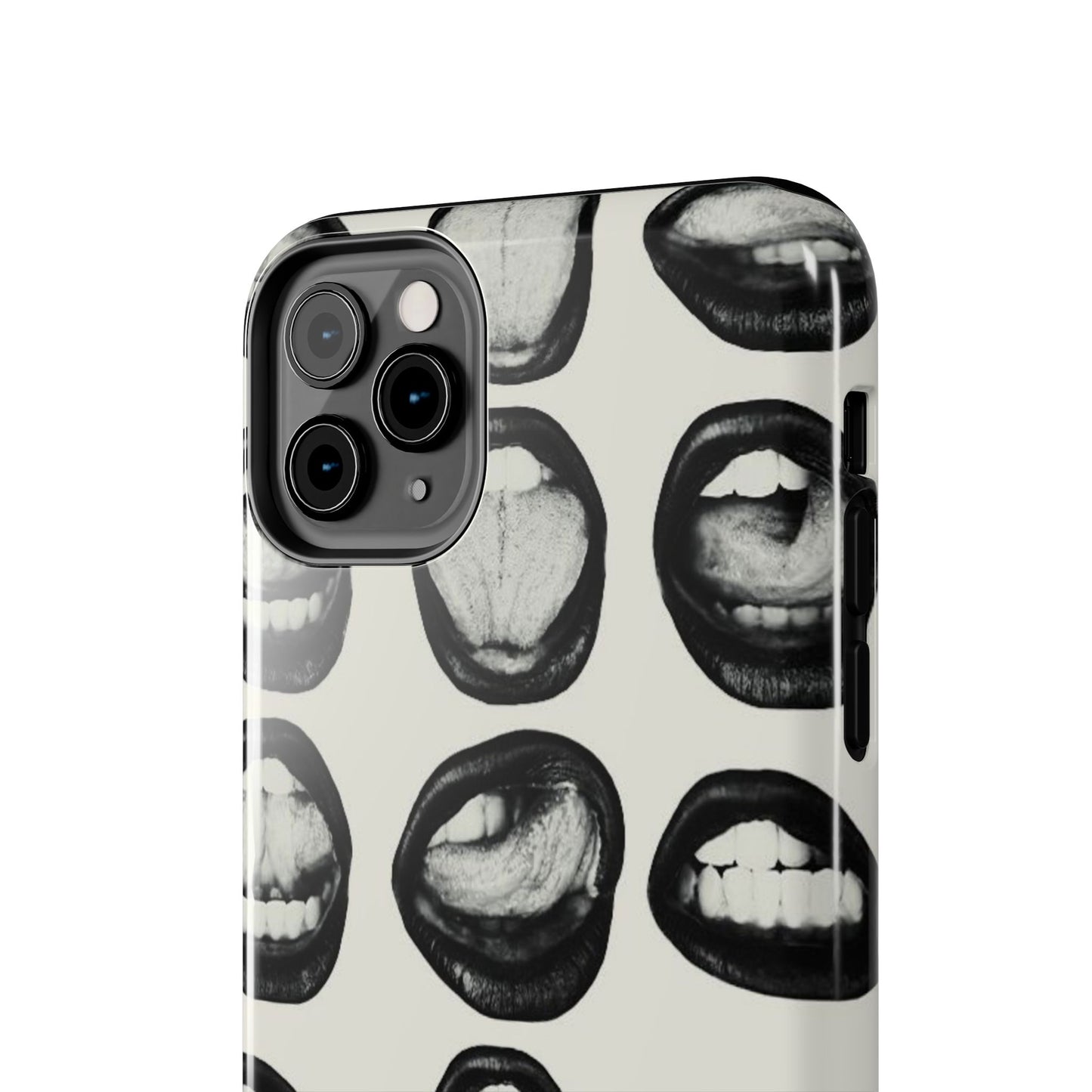 Grunge Phone Case, Black and White Abstract Mouth Trendy Cool Girl Aesthetic Glossy Phone Case