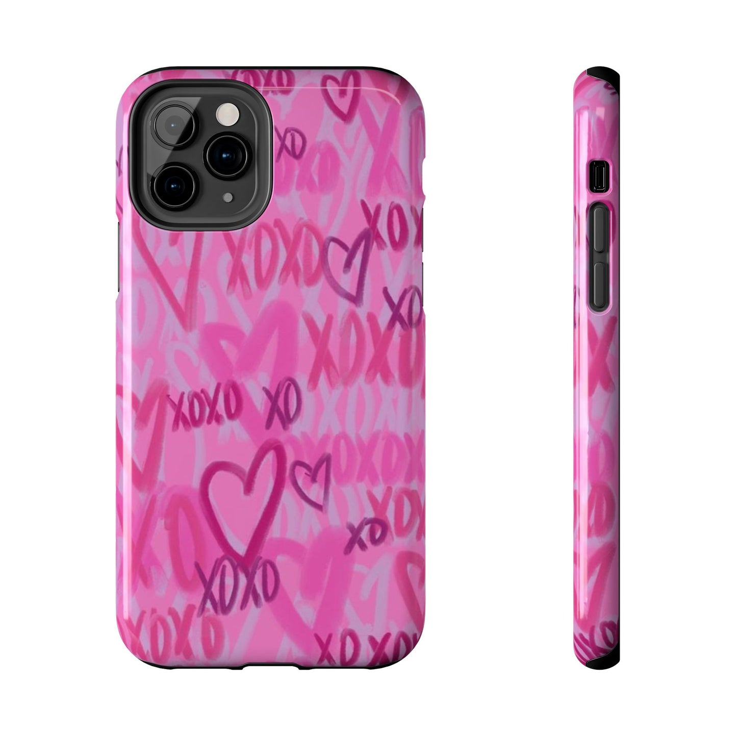 Glossy Phone Case, Graffiti, Spray Paint Hearts, Pink, Cute, Protective