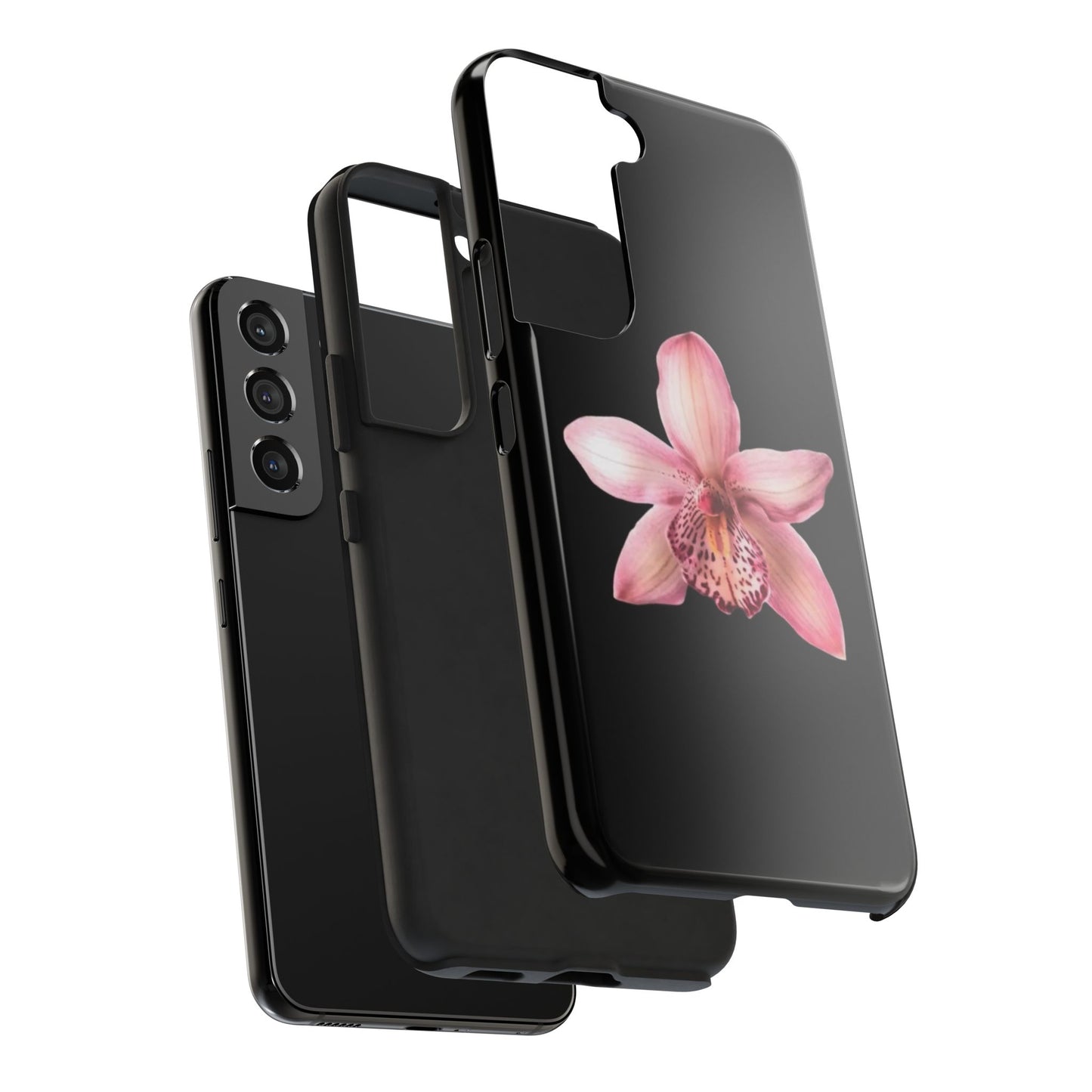 Realistic Orchid Flower with Black Background Glossy Phone Case