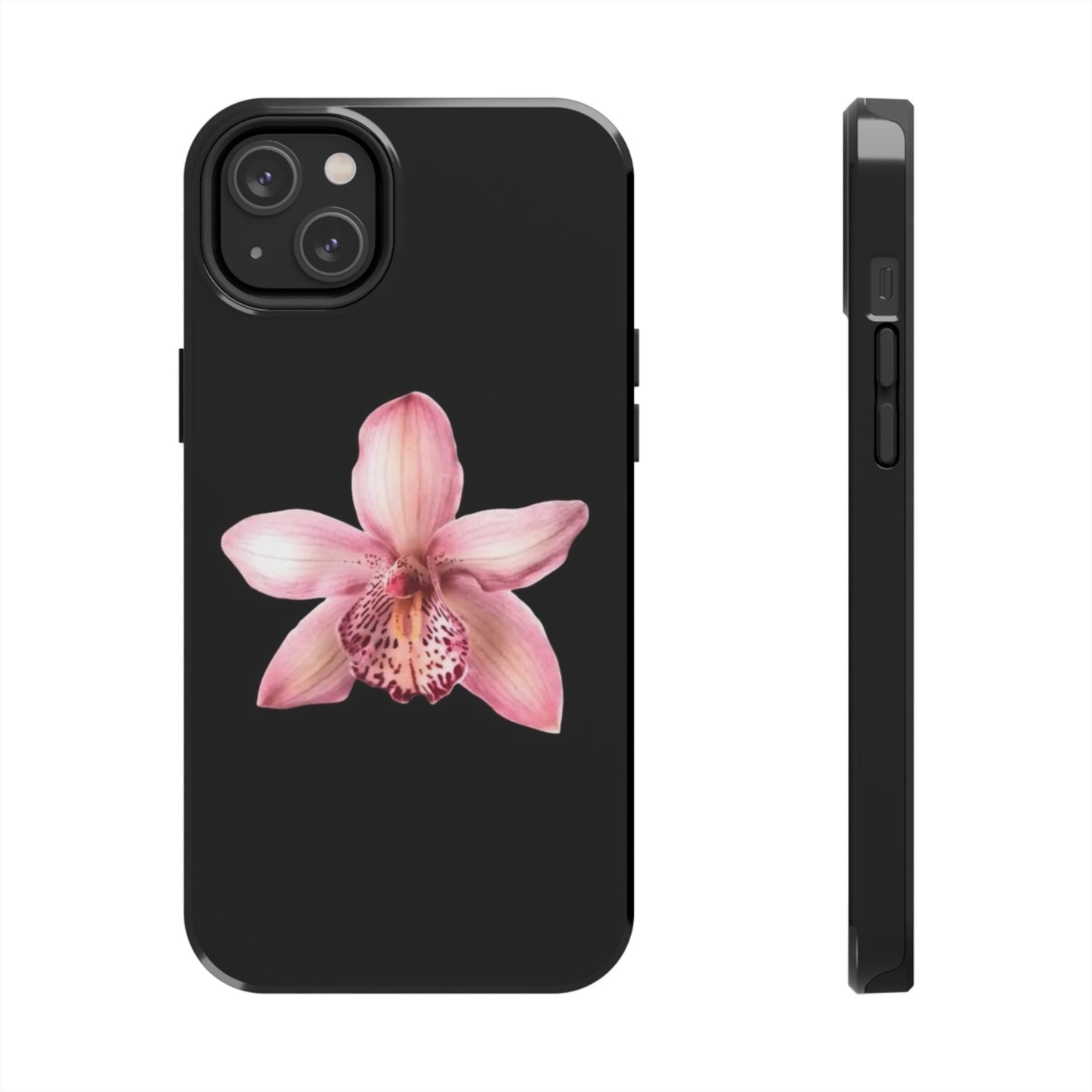 Realistic Orchid Flower with Black Background Glossy Phone Case