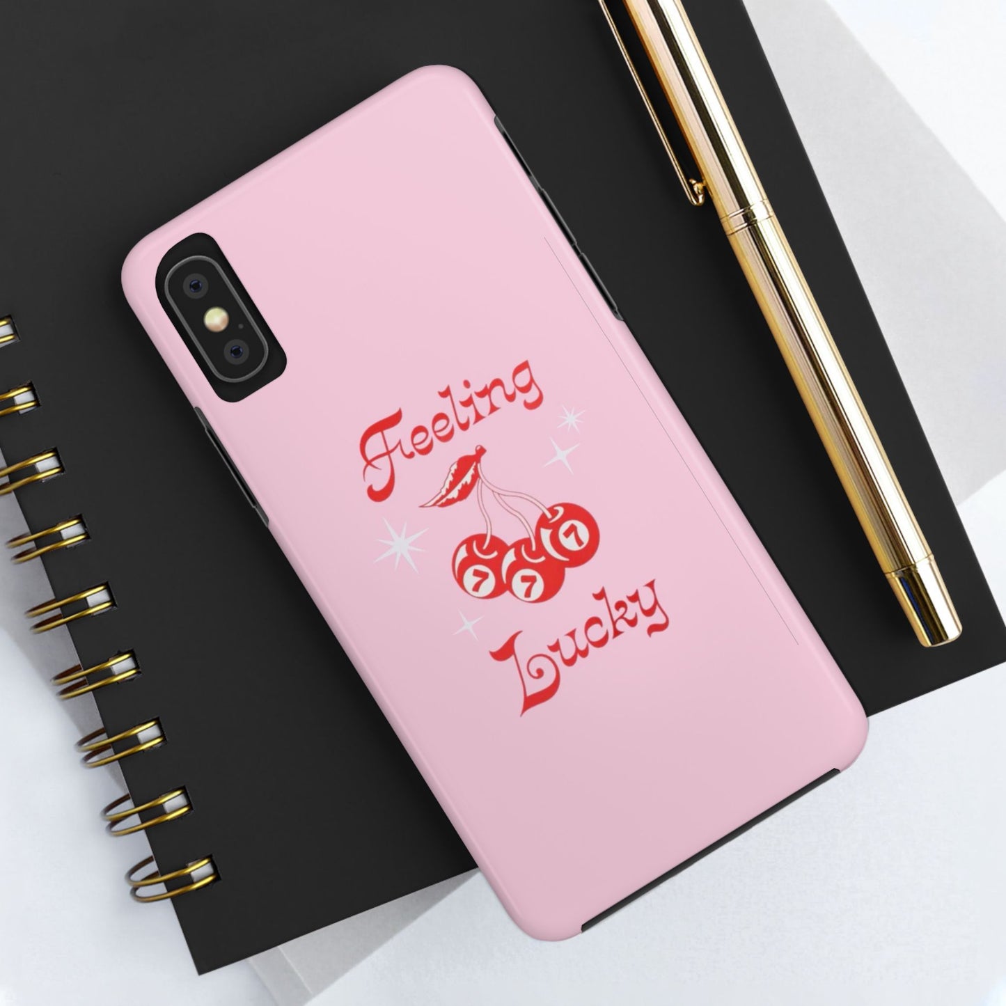Feeling Lucky Pink Aesthetic Glossy Phone Case, Affirmations