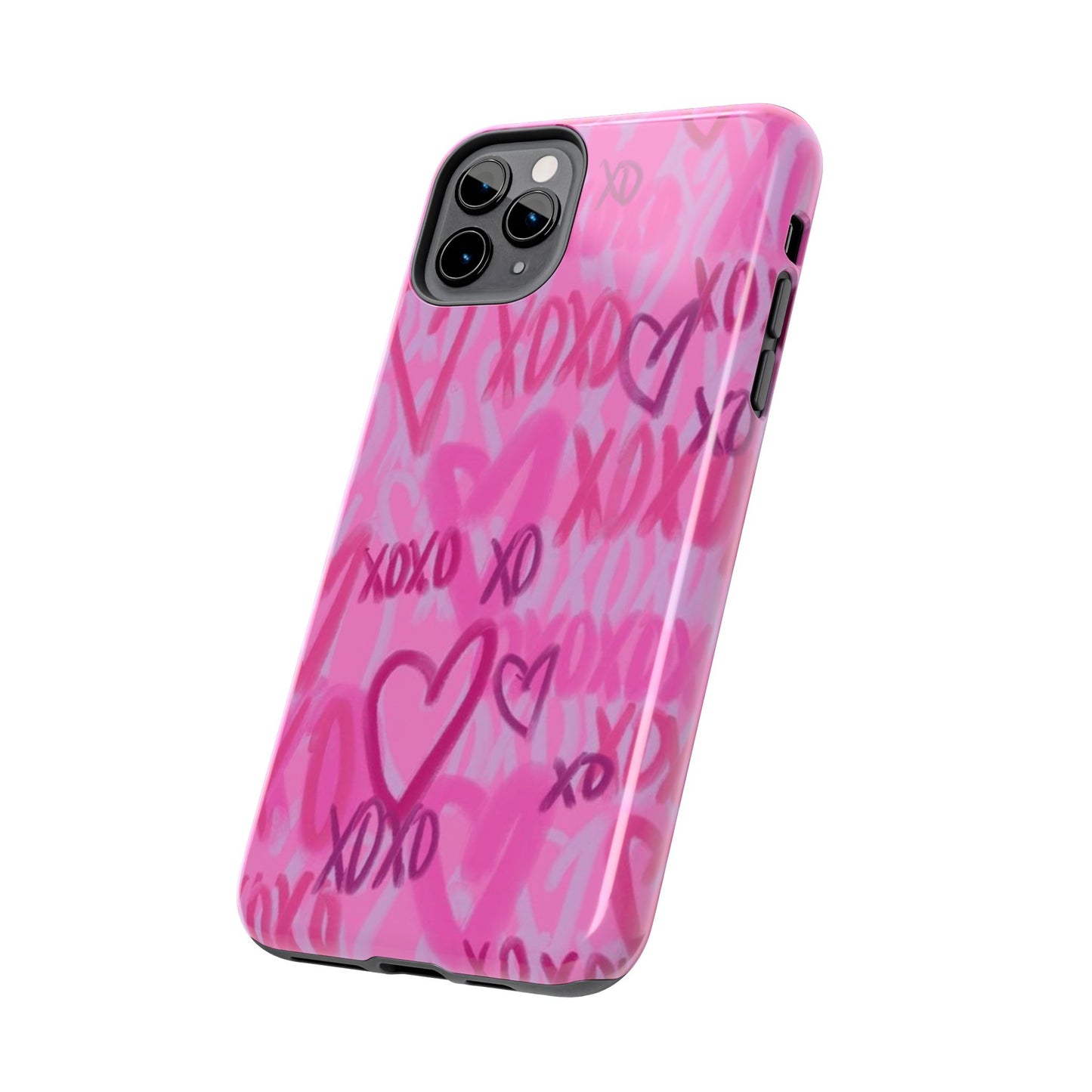 Glossy Phone Case, Graffiti, Spray Paint Hearts, Pink, Cute, Protective