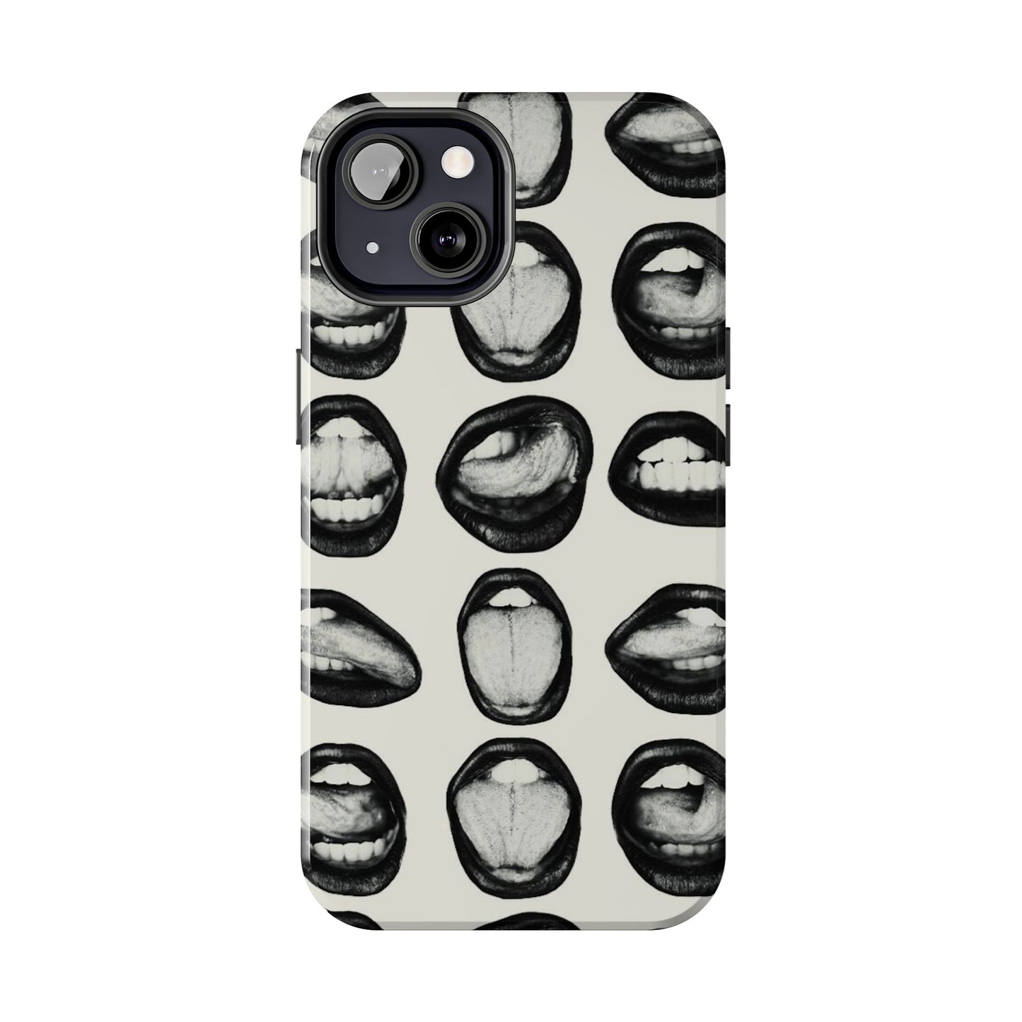 Grunge Phone Case, Black and White Abstract Mouth Trendy Cool Girl Aesthetic Glossy Phone Case