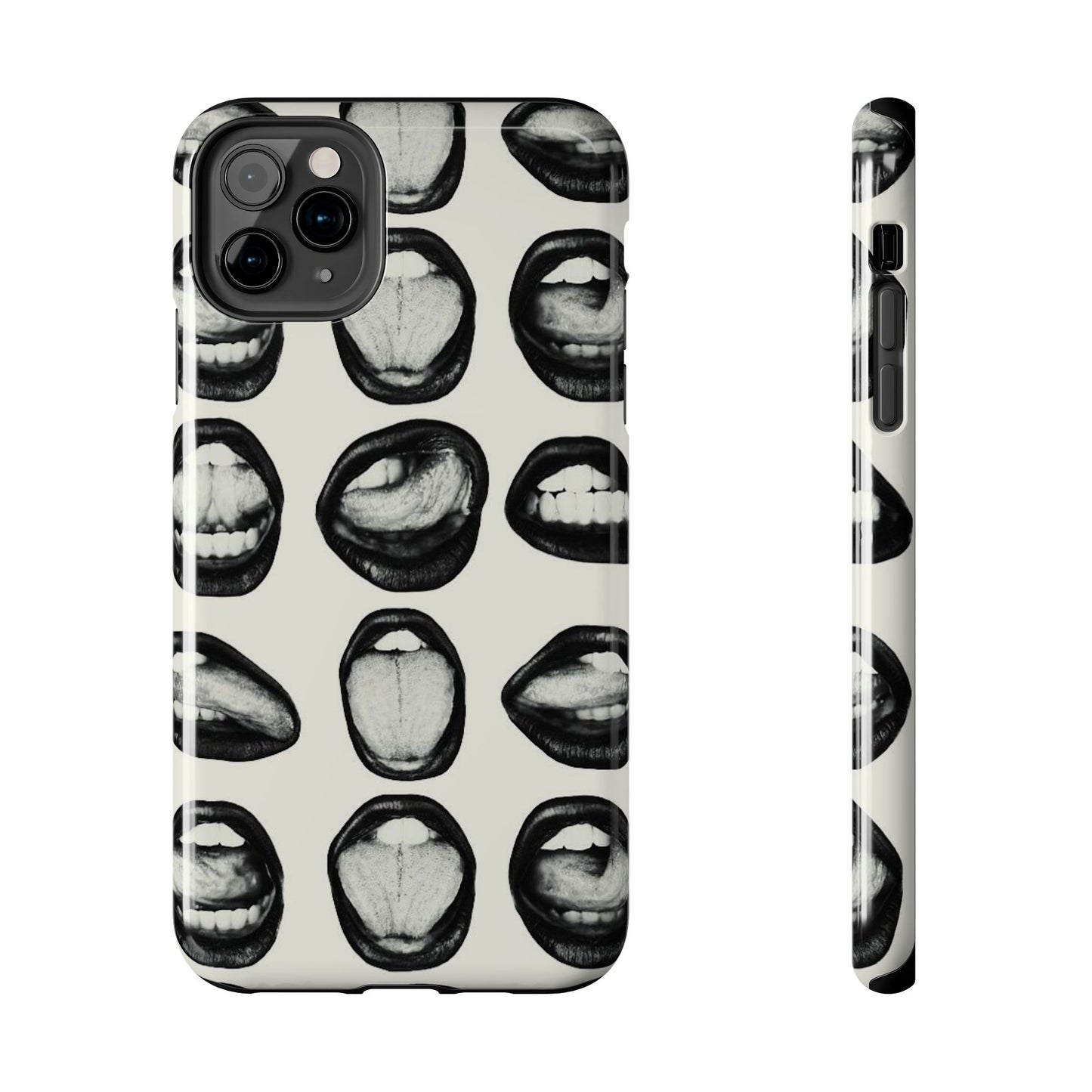 Grunge Phone Case, Black and White Abstract Mouth Trendy Cool Girl Aesthetic Glossy Phone Case