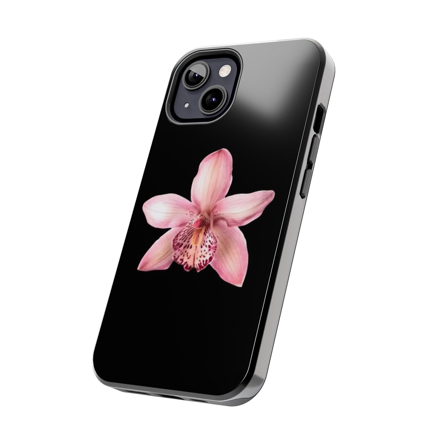 Realistic Orchid Flower with Black Background Glossy Phone Case