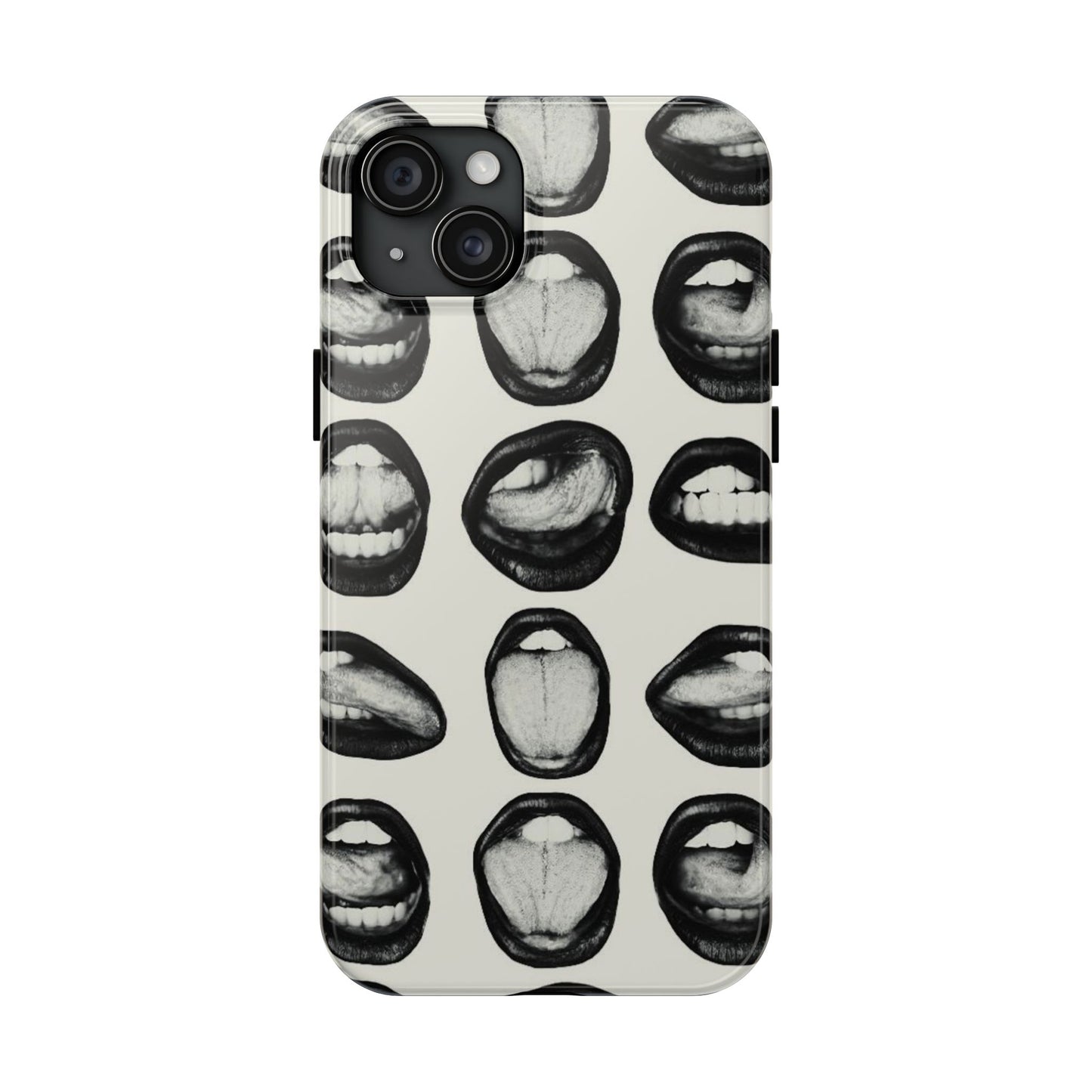 Grunge Phone Case, Black and White Abstract Mouth Trendy Cool Girl Aesthetic Glossy Phone Case