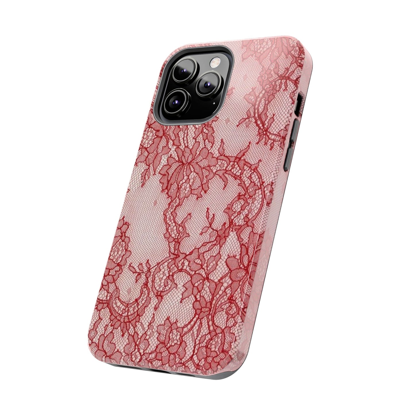 Red Lace Print Phone Case, Cool Girl Aesthetic, Glossy Phone Case, Faux Lace, Red Lace