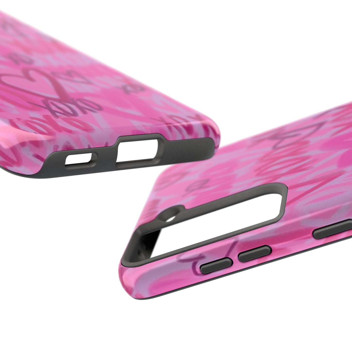 Glossy Phone Case, Graffiti, Spray Paint Hearts, Pink, Cute, Protective