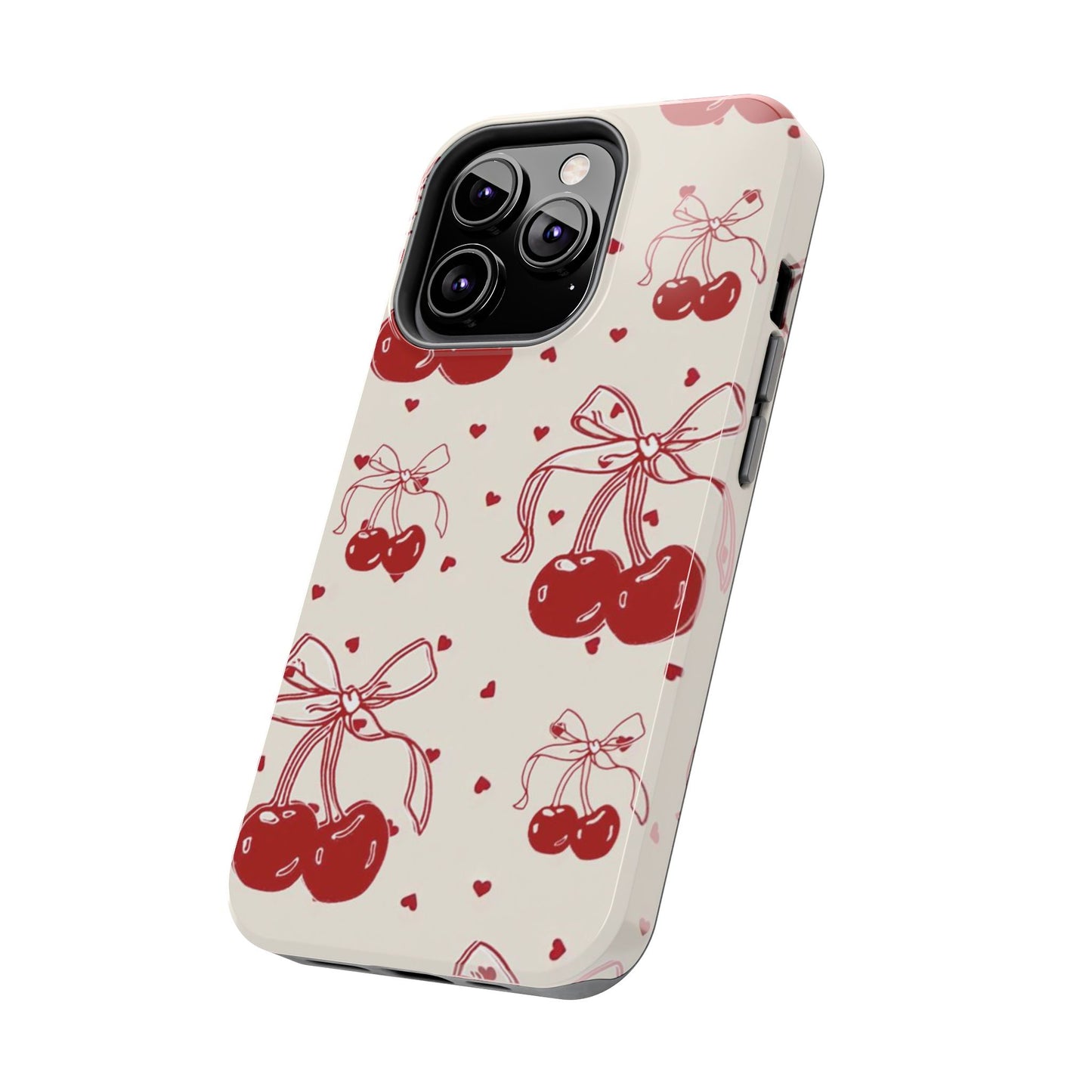 Red Cherry Pattern Fashion Aesthetic Glossy Phone Case