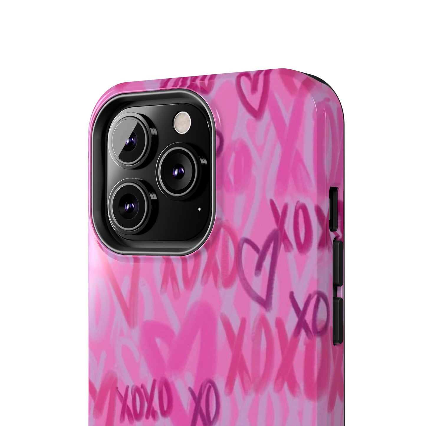 Glossy Phone Case, Graffiti, Spray Paint Hearts, Pink, Cute, Protective