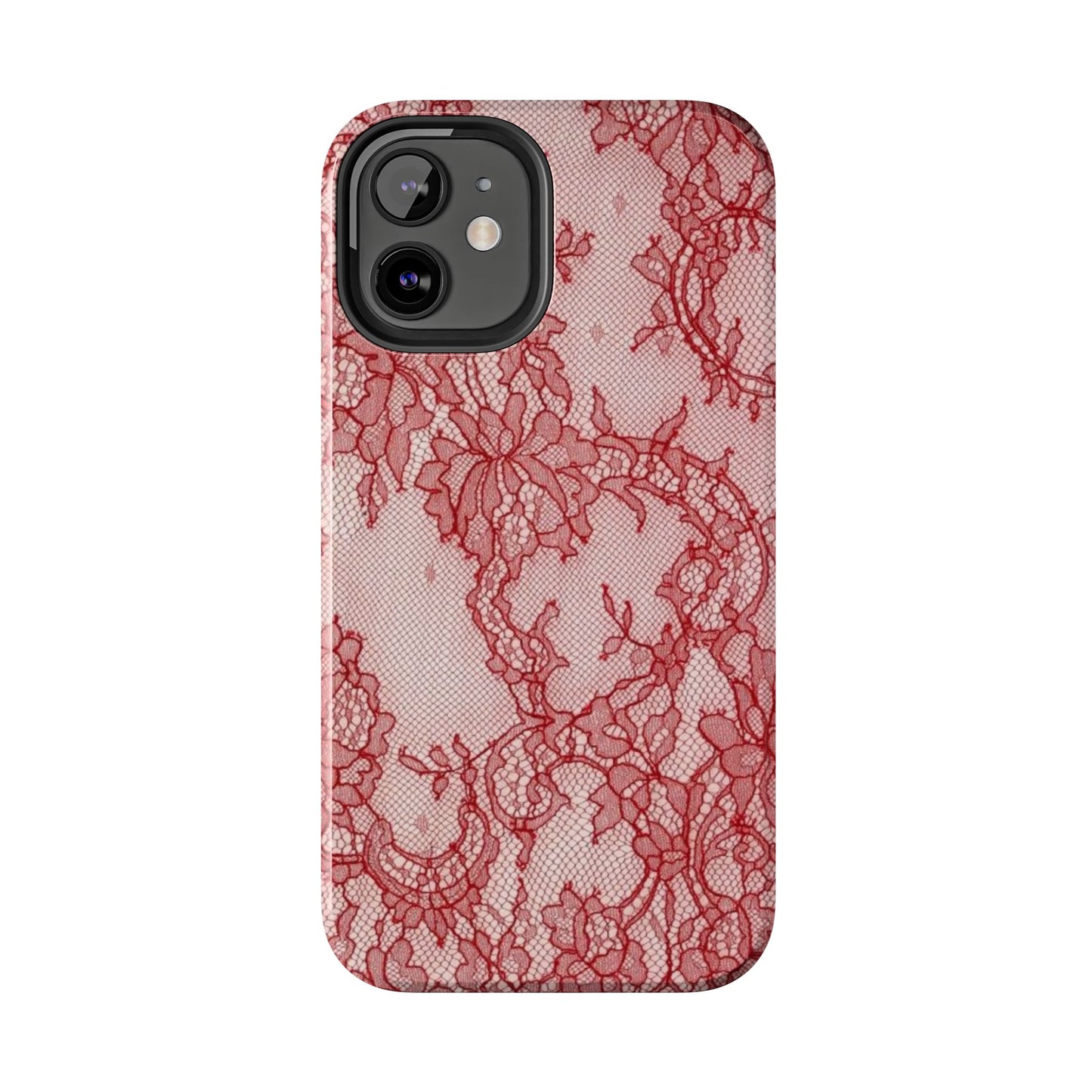 Red Lace Print Phone Case, Cool Girl Aesthetic, Glossy Phone Case, Faux Lace, Red Lace