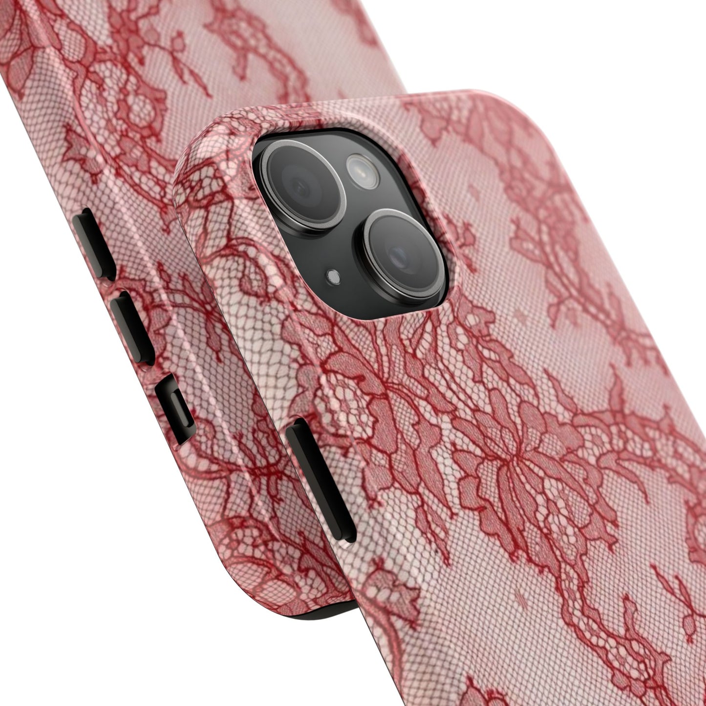 Red Lace Print Phone Case, Cool Girl Aesthetic, Glossy Phone Case, Faux Lace, Red Lace
