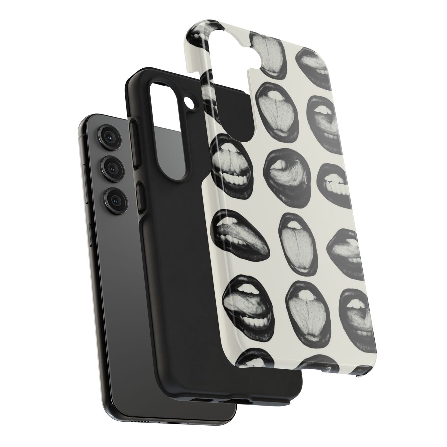 Grunge Phone Case, Black and White Abstract Mouth Trendy Cool Girl Aesthetic Glossy Phone Case