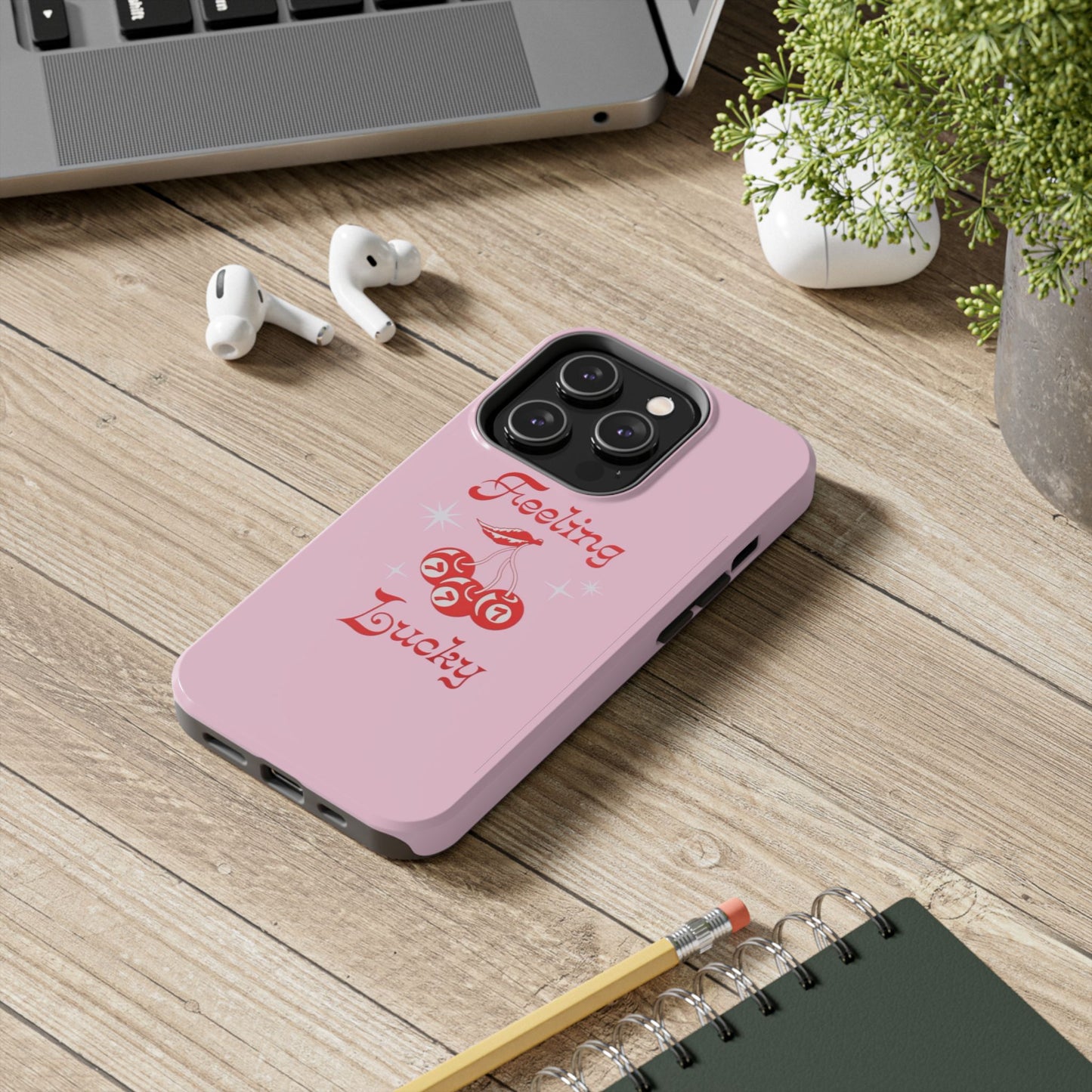 Feeling Lucky Pink Aesthetic Glossy Phone Case, Affirmations