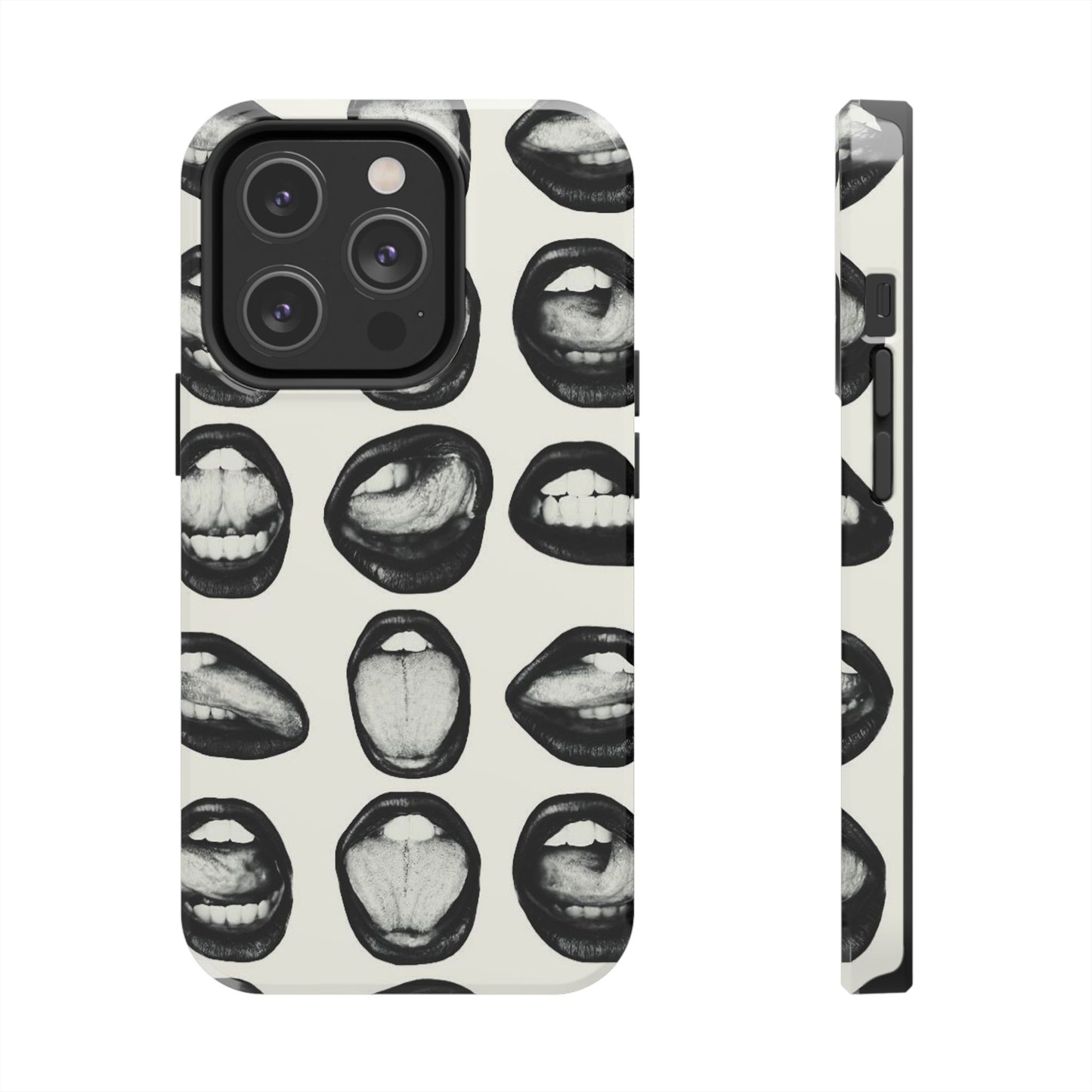Grunge Phone Case, Black and White Abstract Mouth Trendy Cool Girl Aesthetic Glossy Phone Case