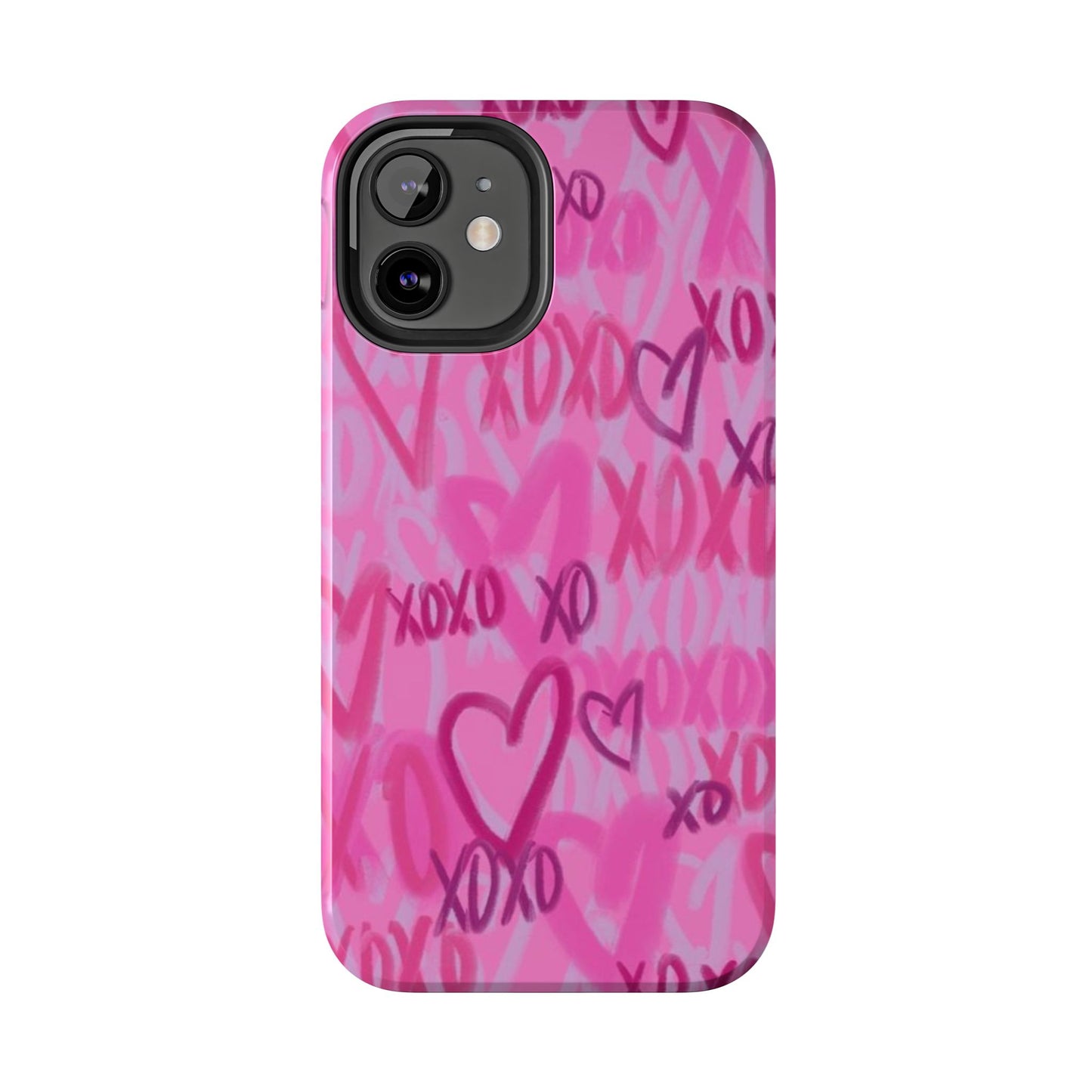 Glossy Phone Case, Graffiti, Spray Paint Hearts, Pink, Cute, Protective
