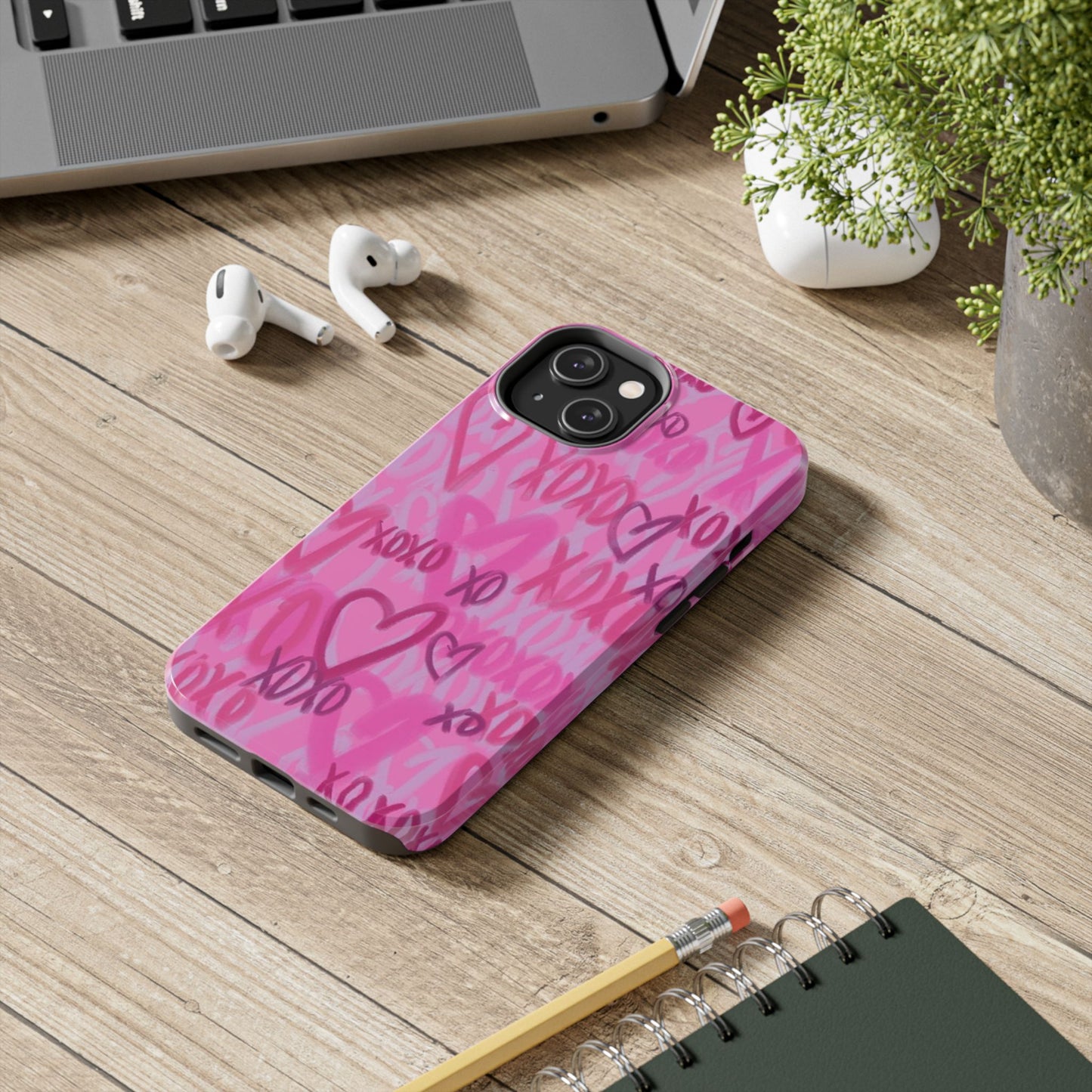 Glossy Phone Case, Graffiti, Spray Paint Hearts, Pink, Cute, Protective
