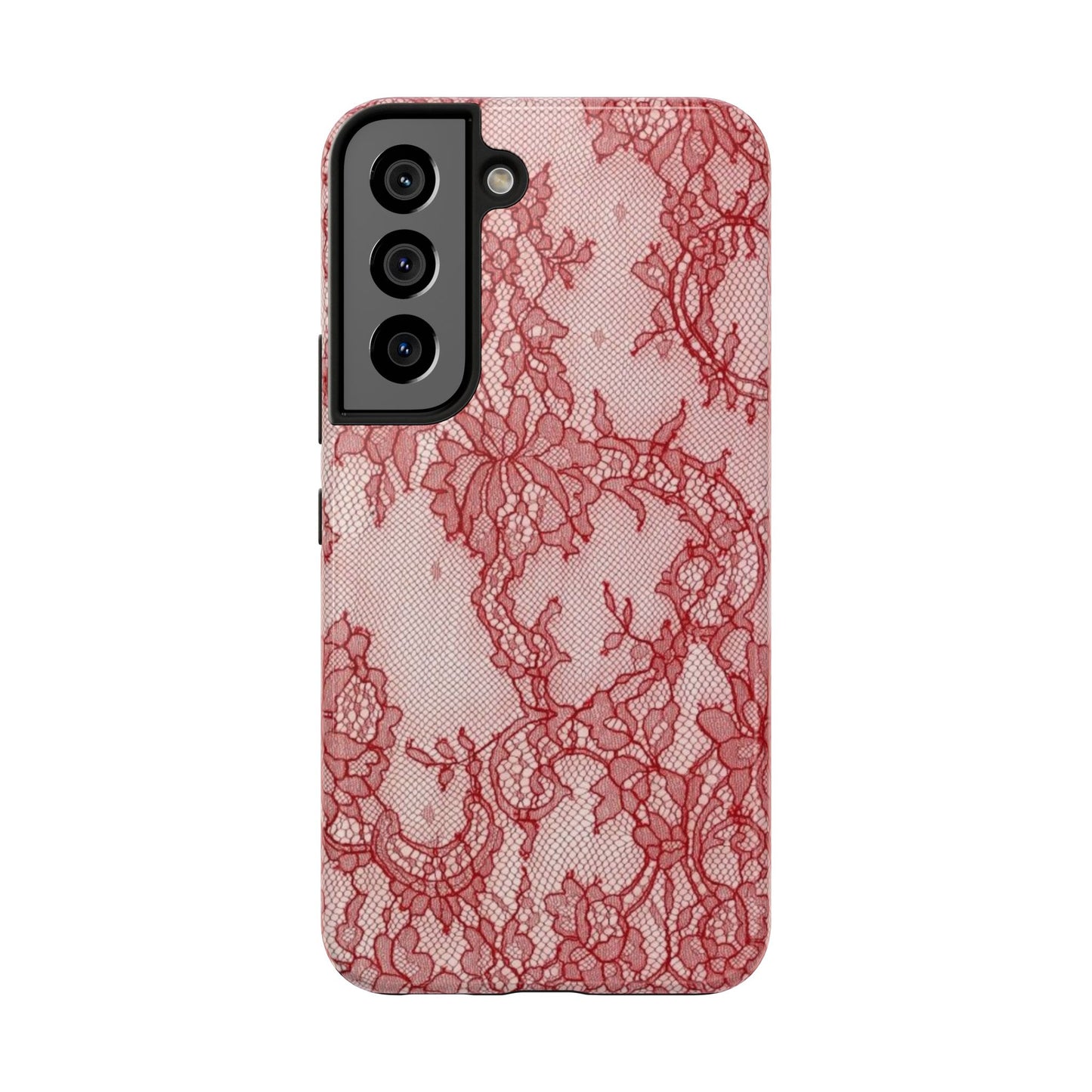 Red Lace Print Phone Case, Cool Girl Aesthetic, Glossy Phone Case, Faux Lace, Red Lace