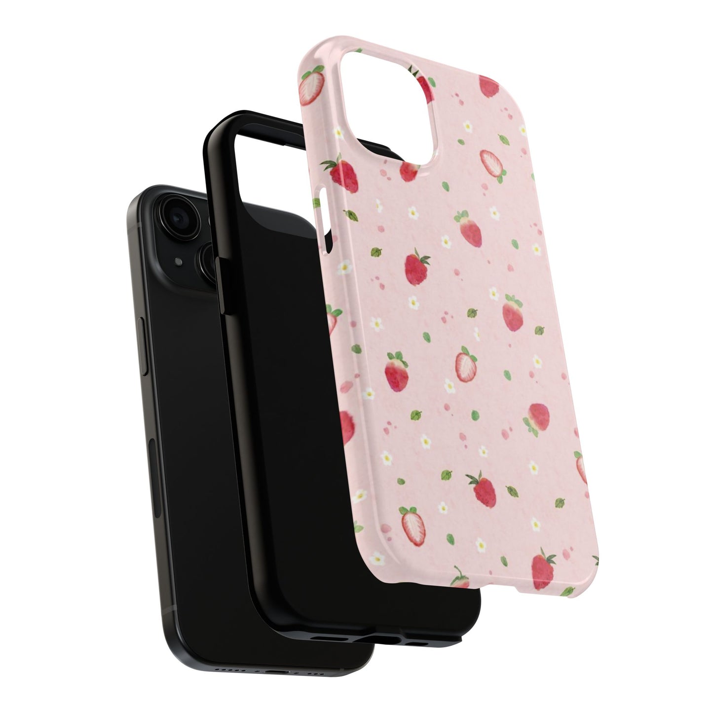 Strawberry Coquette Phone Case, Pink, Farmcore, Garden, Fairy, Spring Vibes, Fruit, Cute, Clean Girl, Glossy Phone Case