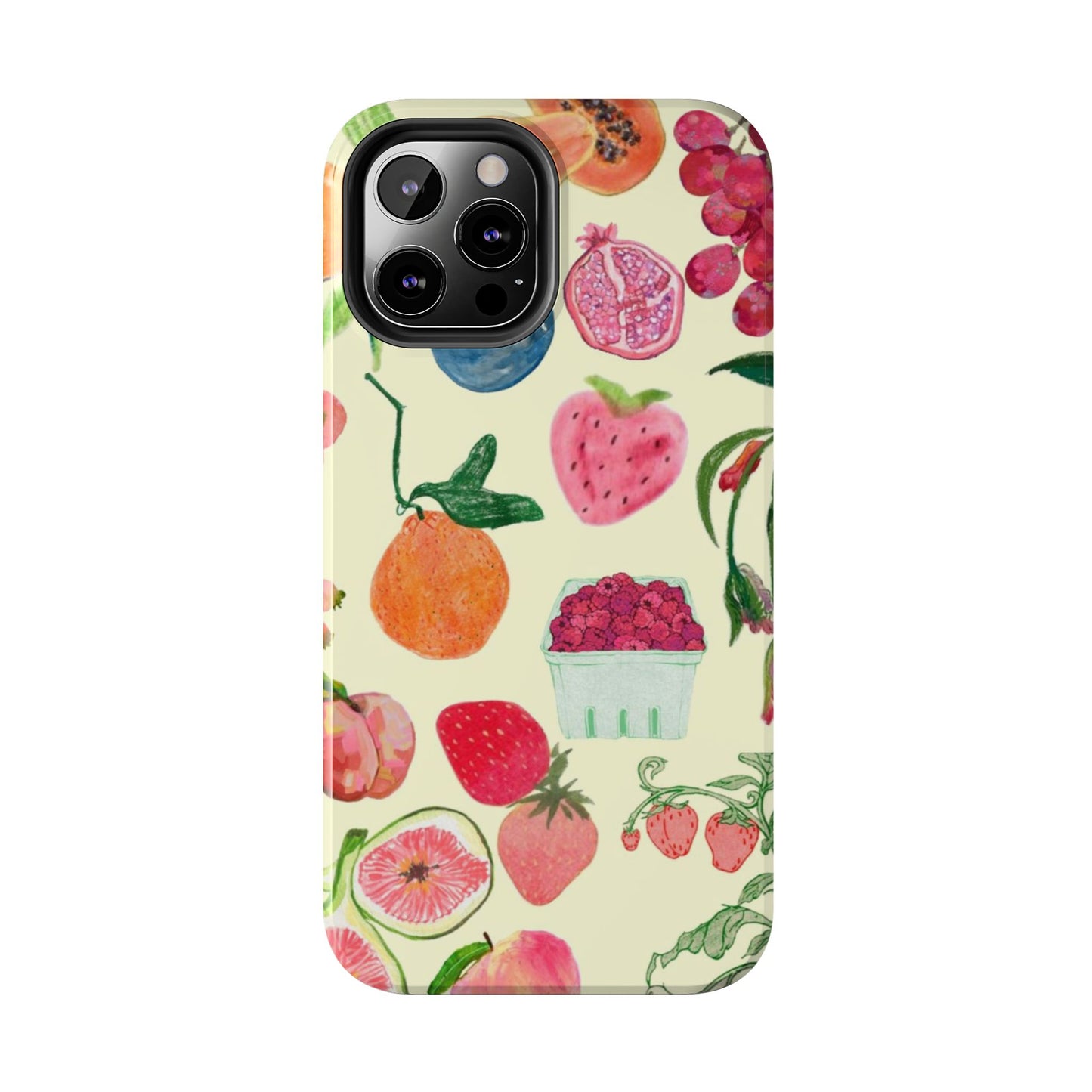 Fruit Print Phone Case, Yellow, Aesthetic, Hailey Bieber, Matilda Djerf, LA, Preppy, Clean Girl, Glossy Phone Case
