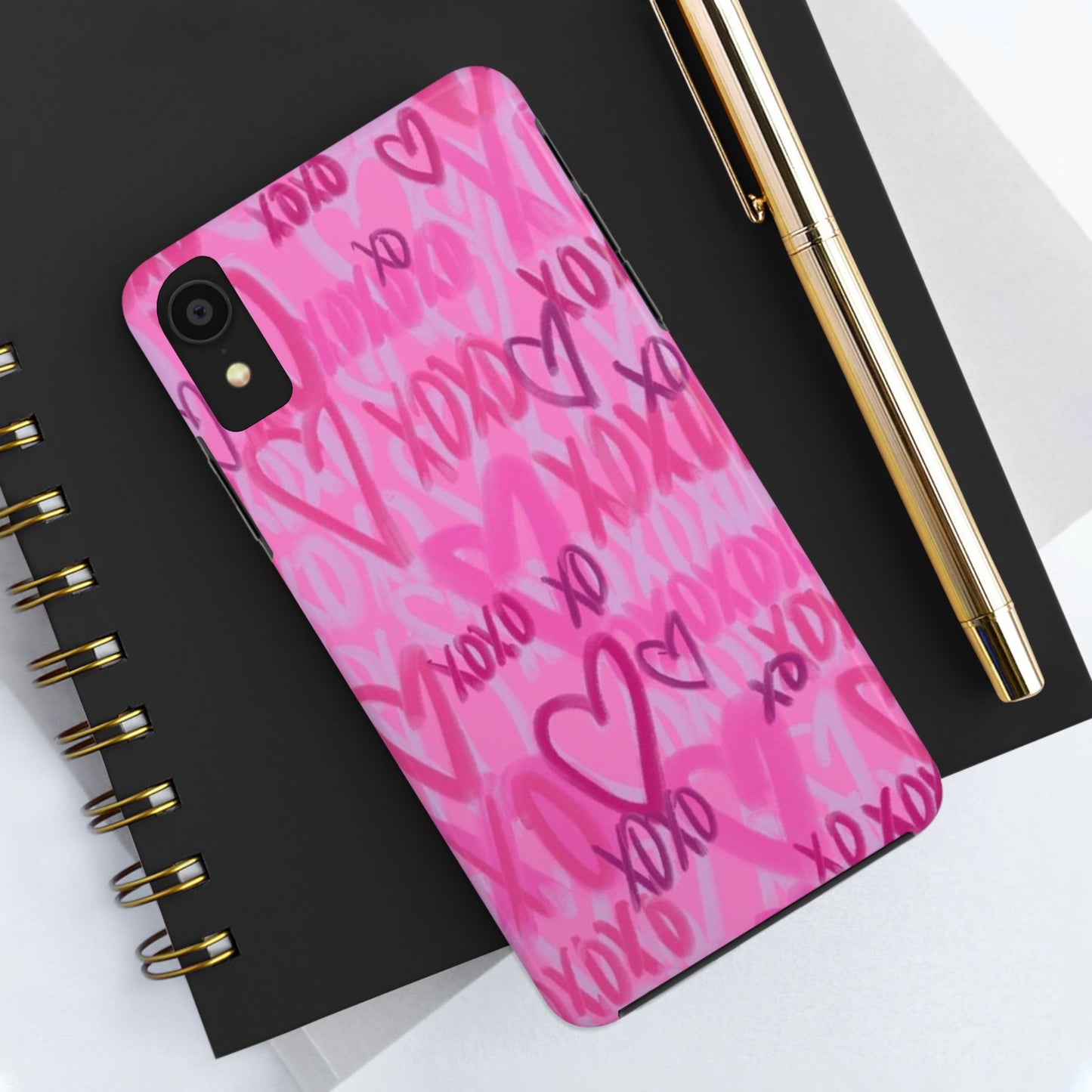 Glossy Phone Case, Graffiti, Spray Paint Hearts, Pink, Cute, Protective