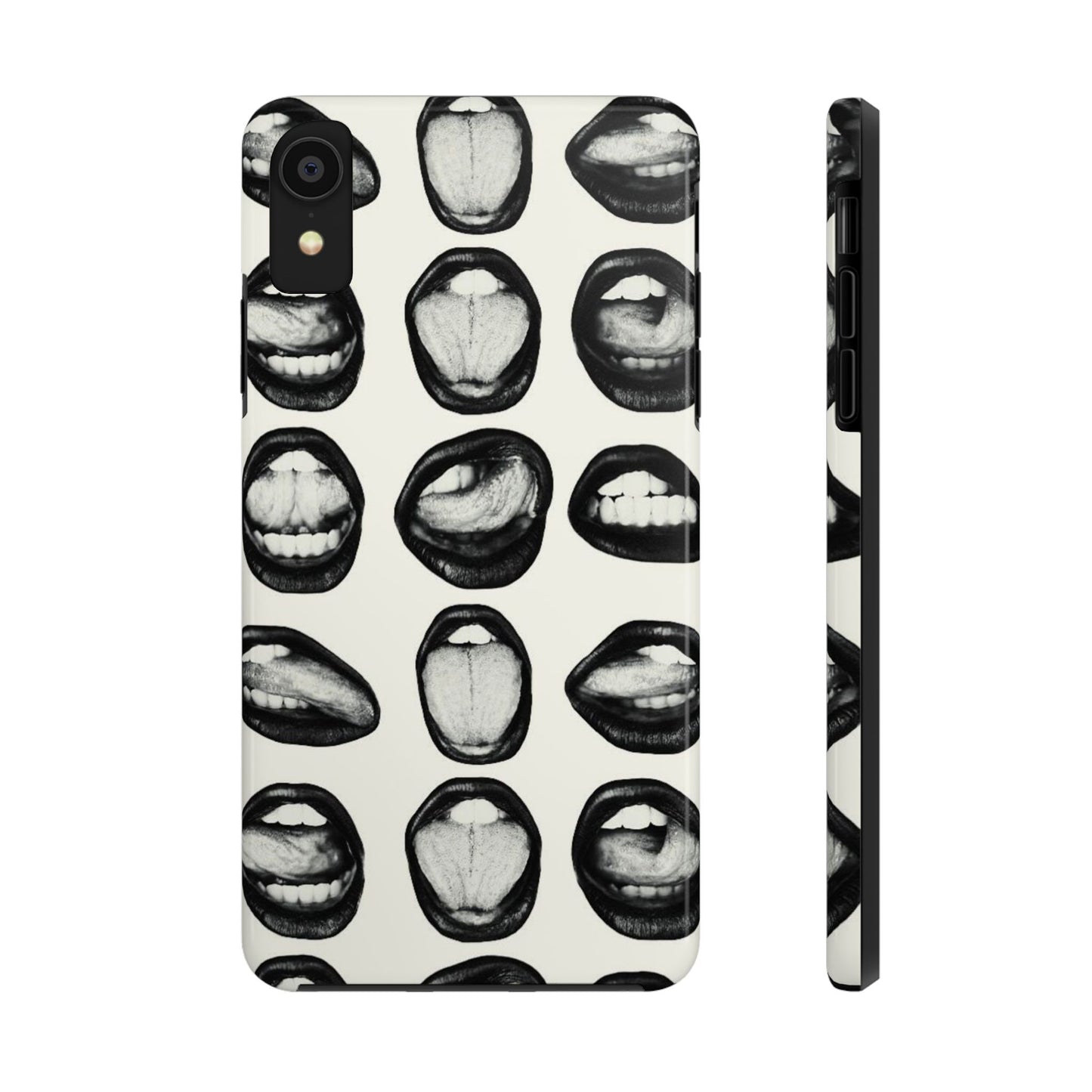 Grunge Phone Case, Black and White Abstract Mouth Trendy Cool Girl Aesthetic Glossy Phone Case