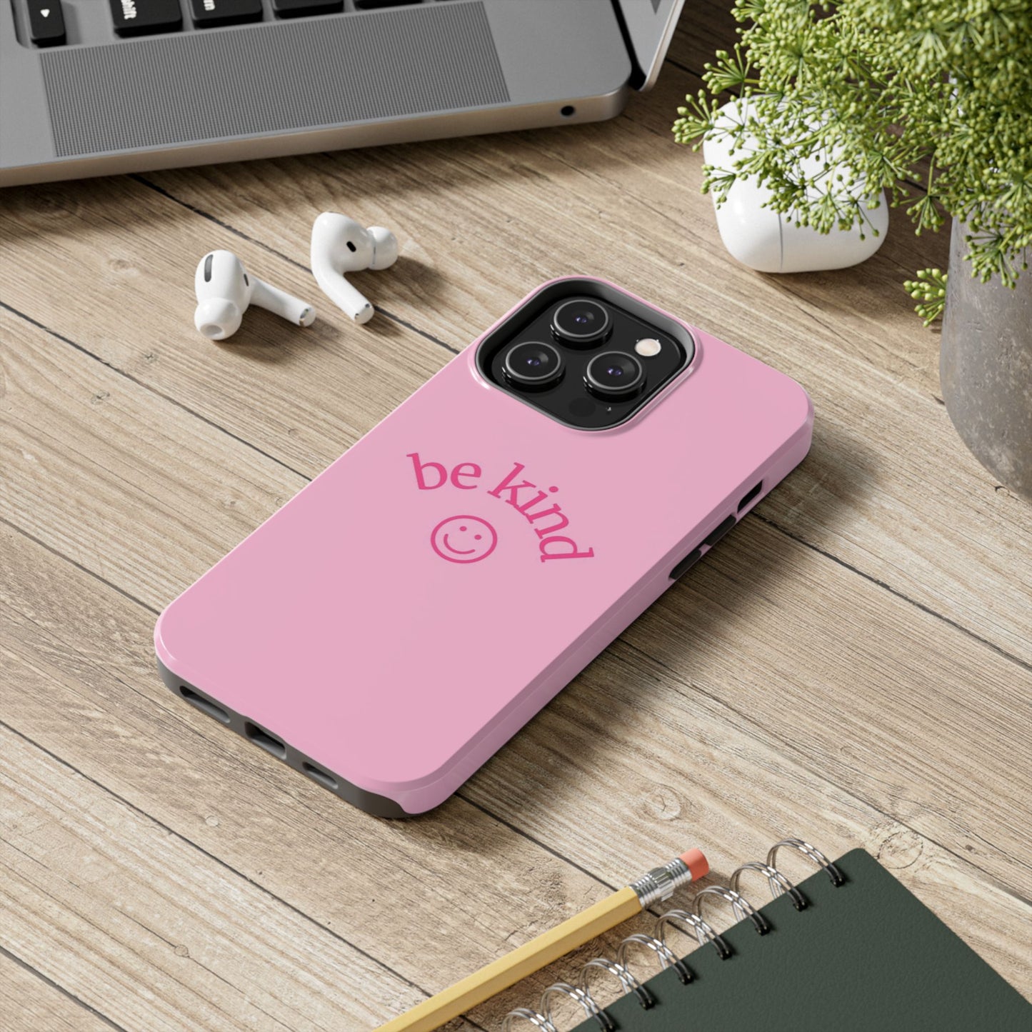 Be Kind Smiley Face Phone Case, Pink, Glossy