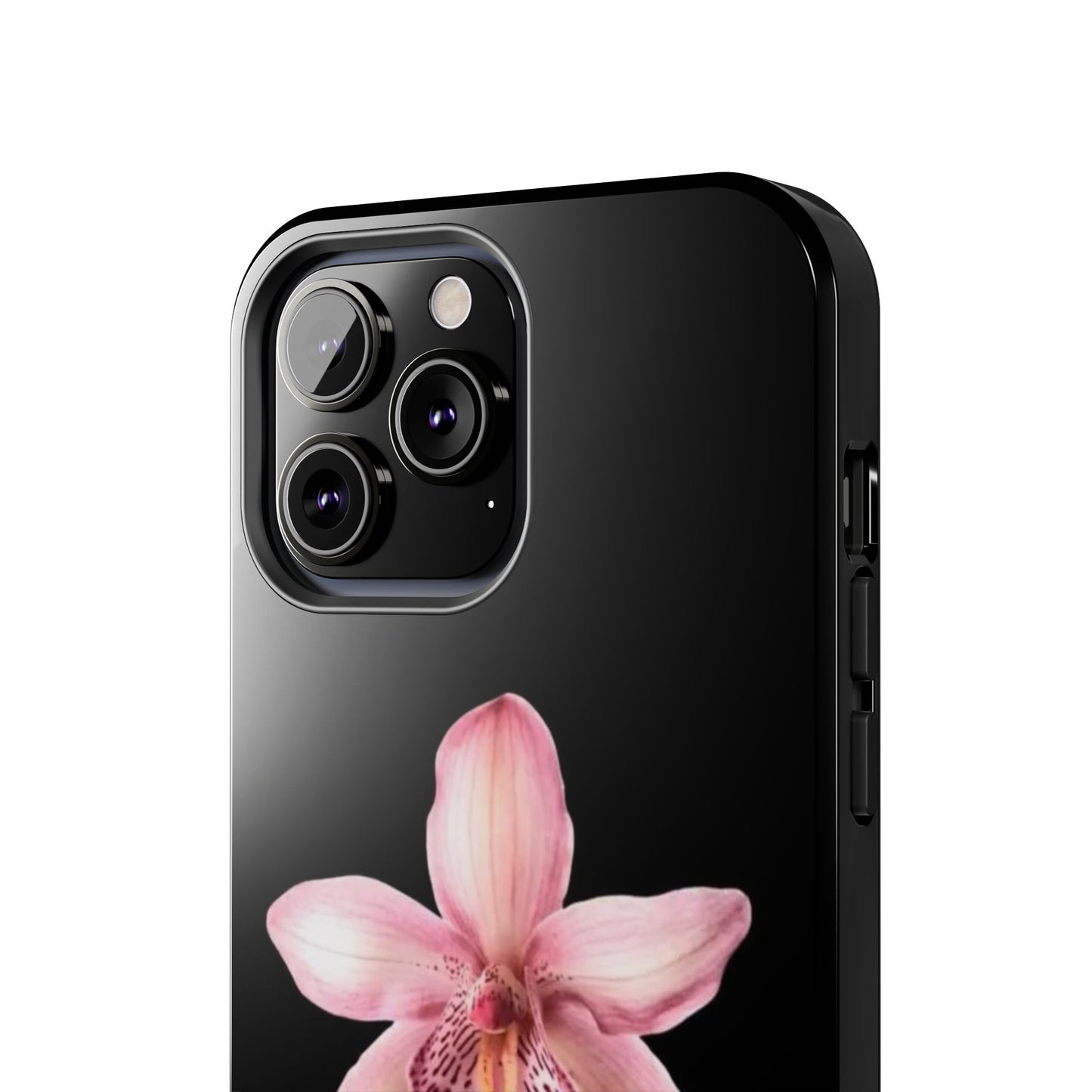 Realistic Orchid Flower with Black Background Glossy Phone Case