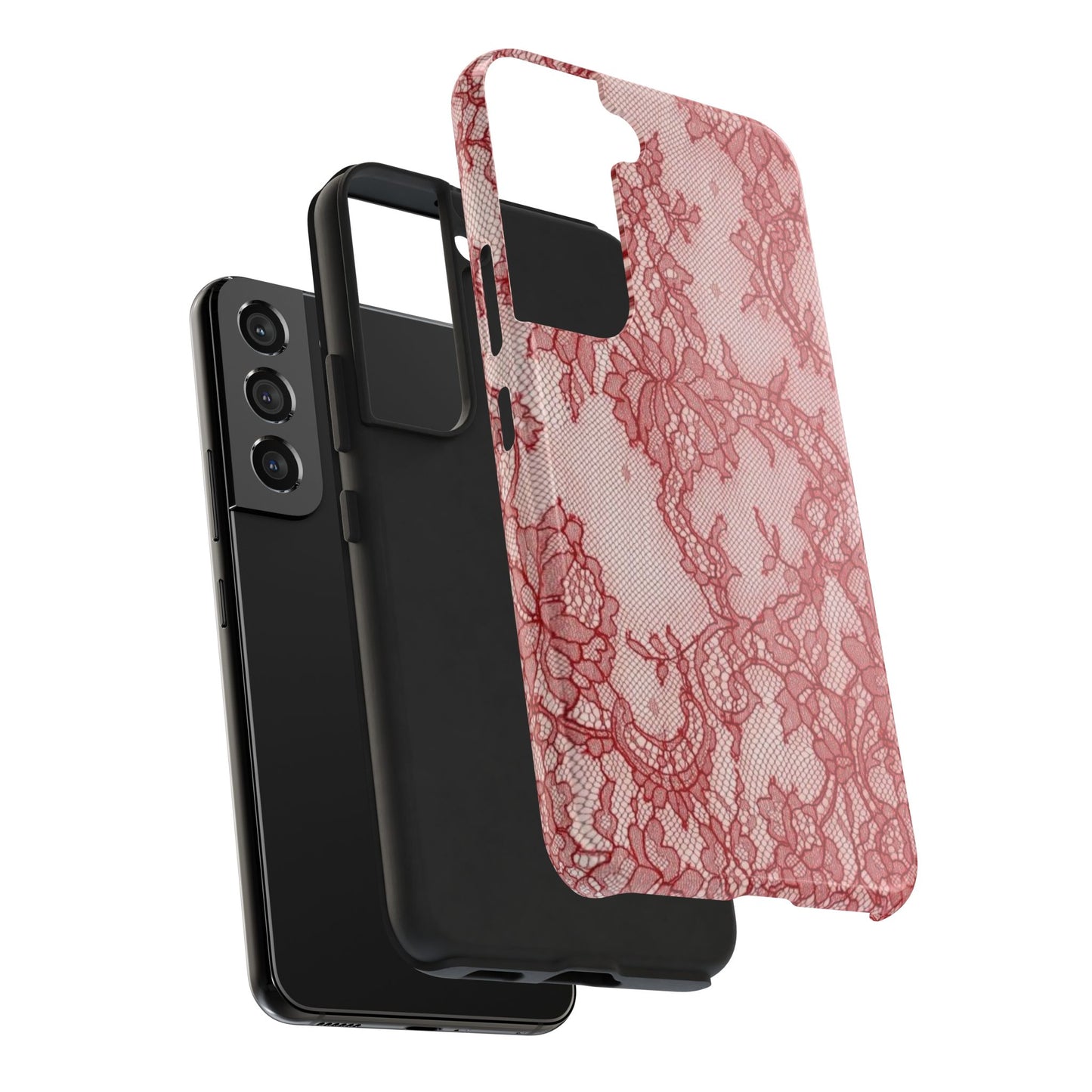 Red Lace Print Phone Case, Cool Girl Aesthetic, Glossy Phone Case, Faux Lace, Red Lace