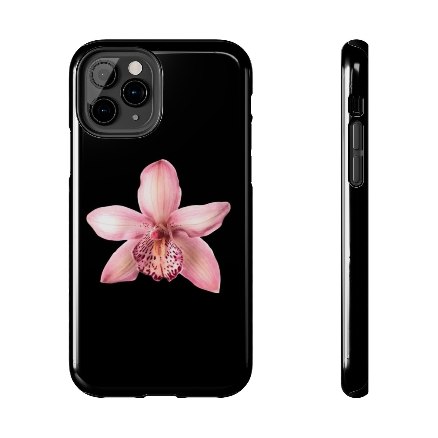 Realistic Orchid Flower with Black Background Glossy Phone Case