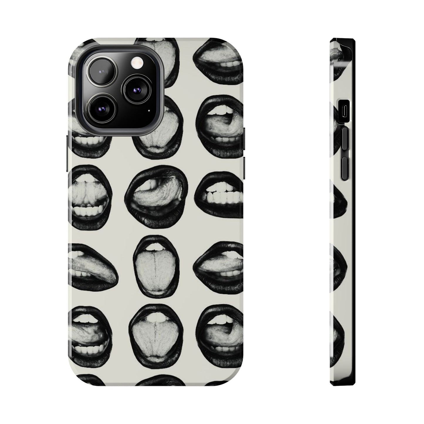 Grunge Phone Case, Black and White Abstract Mouth Trendy Cool Girl Aesthetic Glossy Phone Case