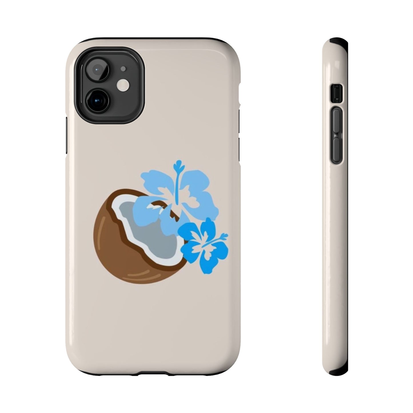 Hawaiian Cute Phone Case, Coconut, Hibiscus, Summery, Tropical, Clean Girl Aesthetic, Preppy, Glossy Phone Case