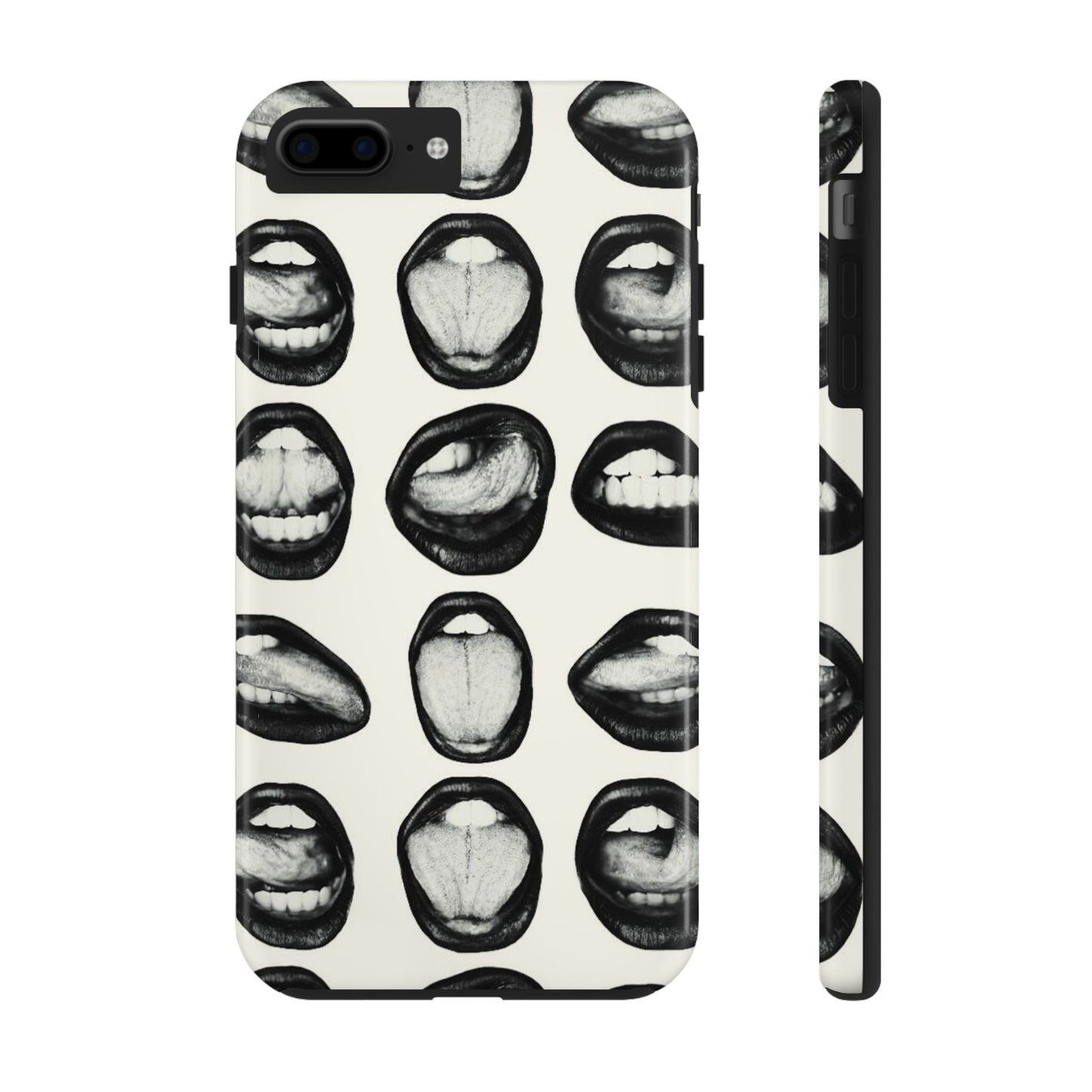 Grunge Phone Case, Black and White Abstract Mouth Trendy Cool Girl Aesthetic Glossy Phone Case